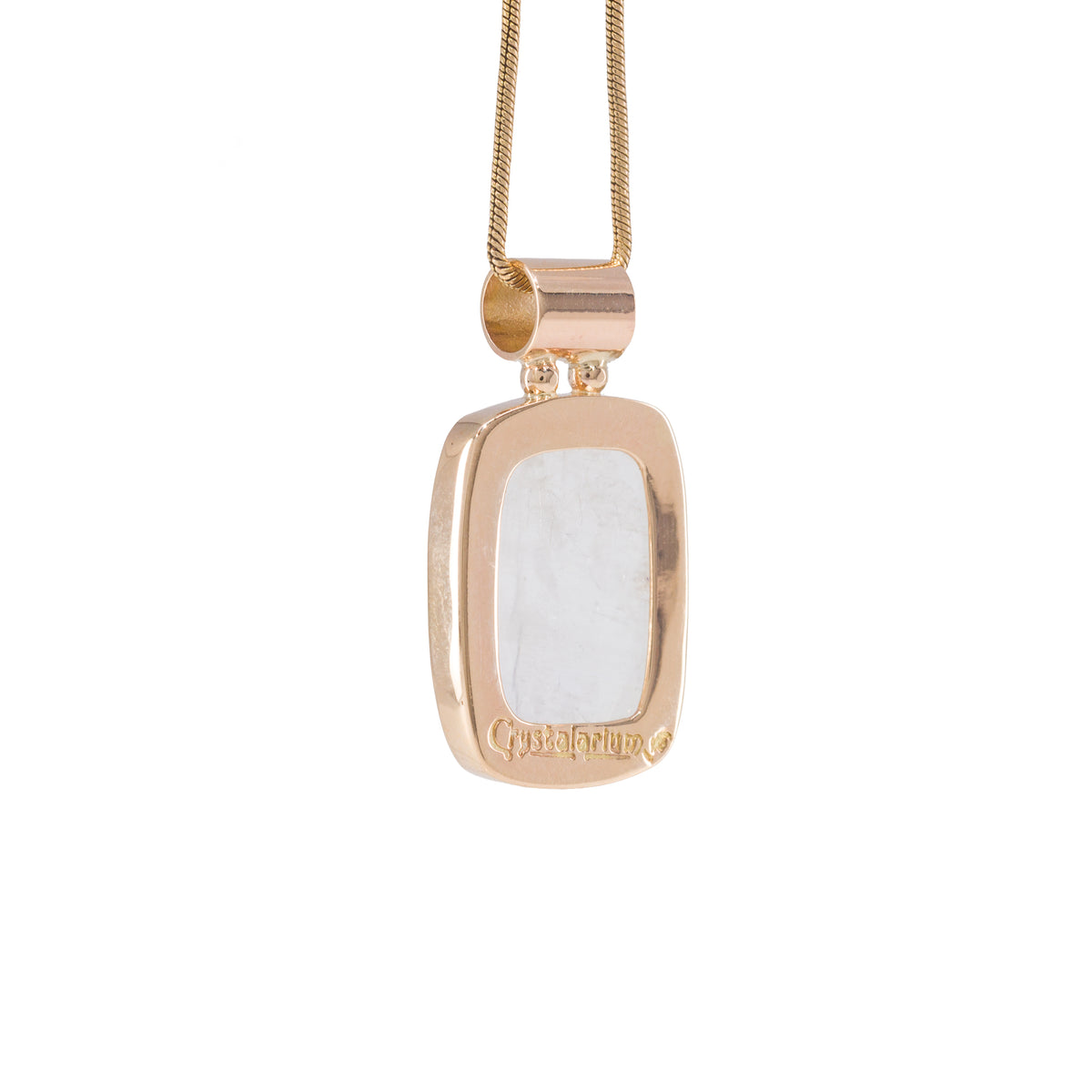 Back view of handcrafted 14k gold Moonstone pendant