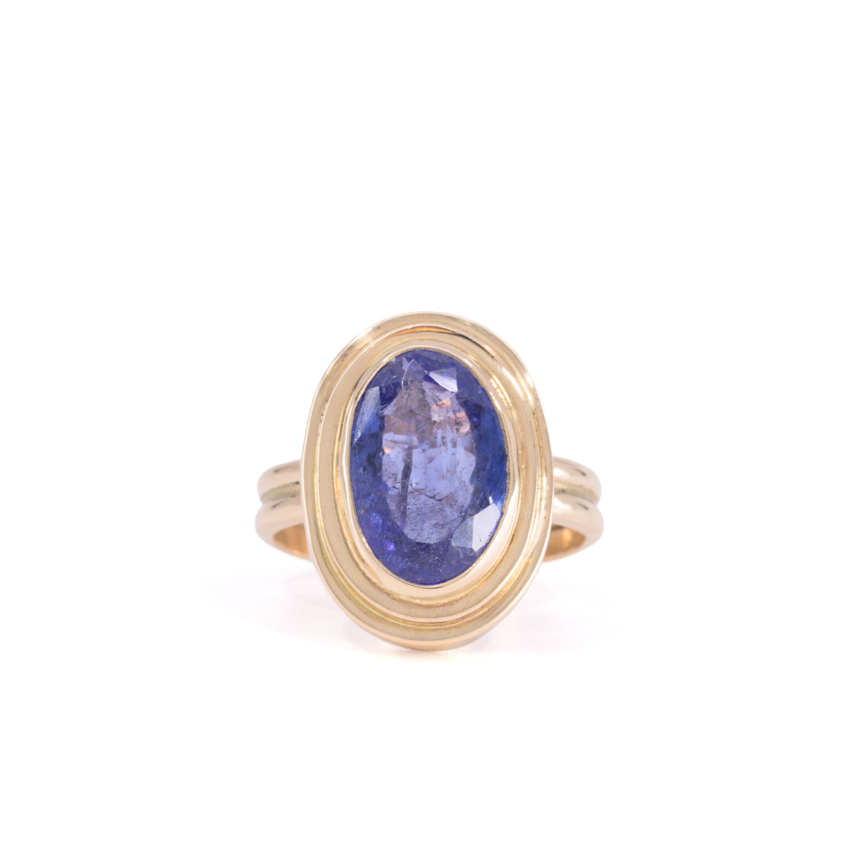 Faceted Tanzanite ring handcrafted in 14K, straight front view