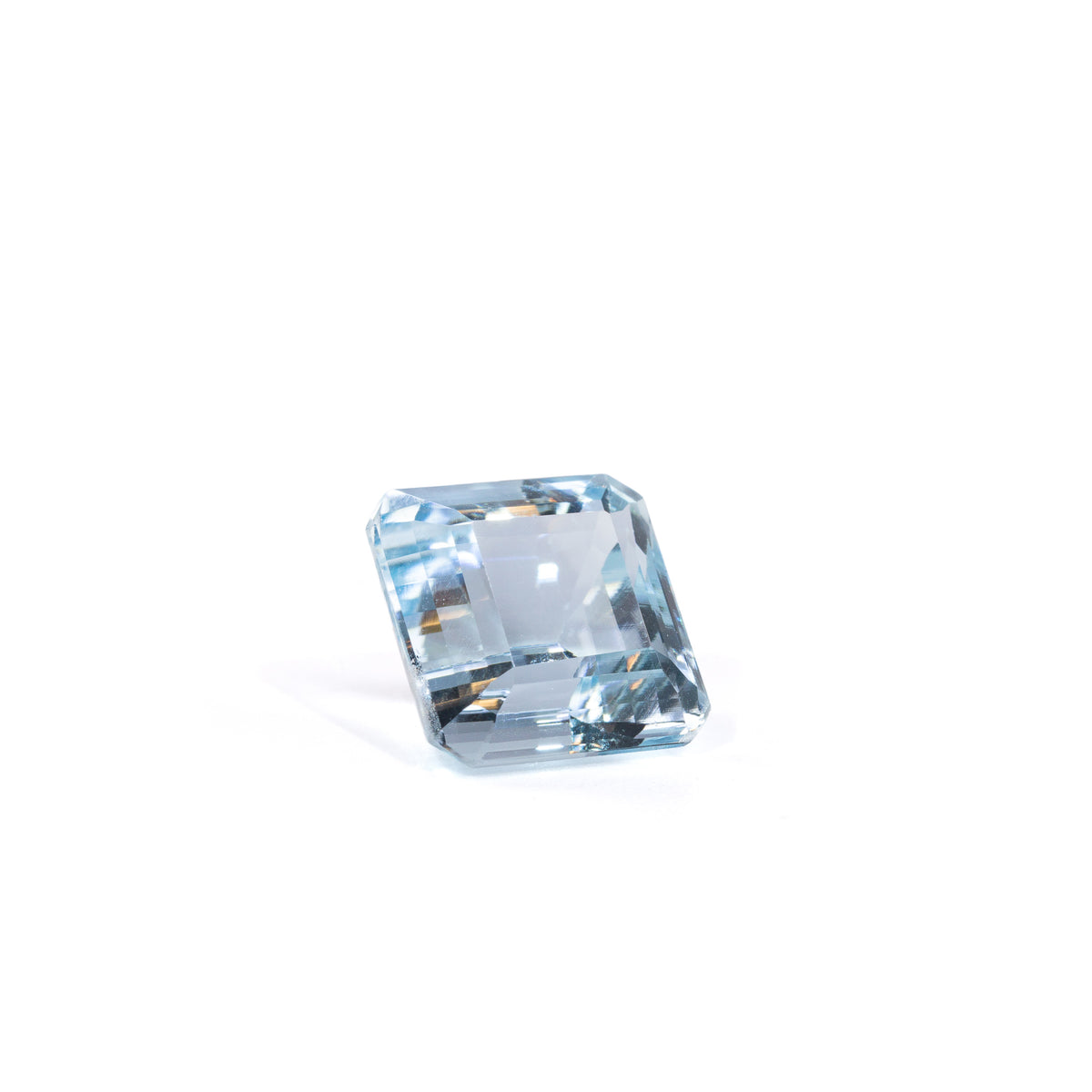 Square Aquamarine gemstone with clipped corners, front view