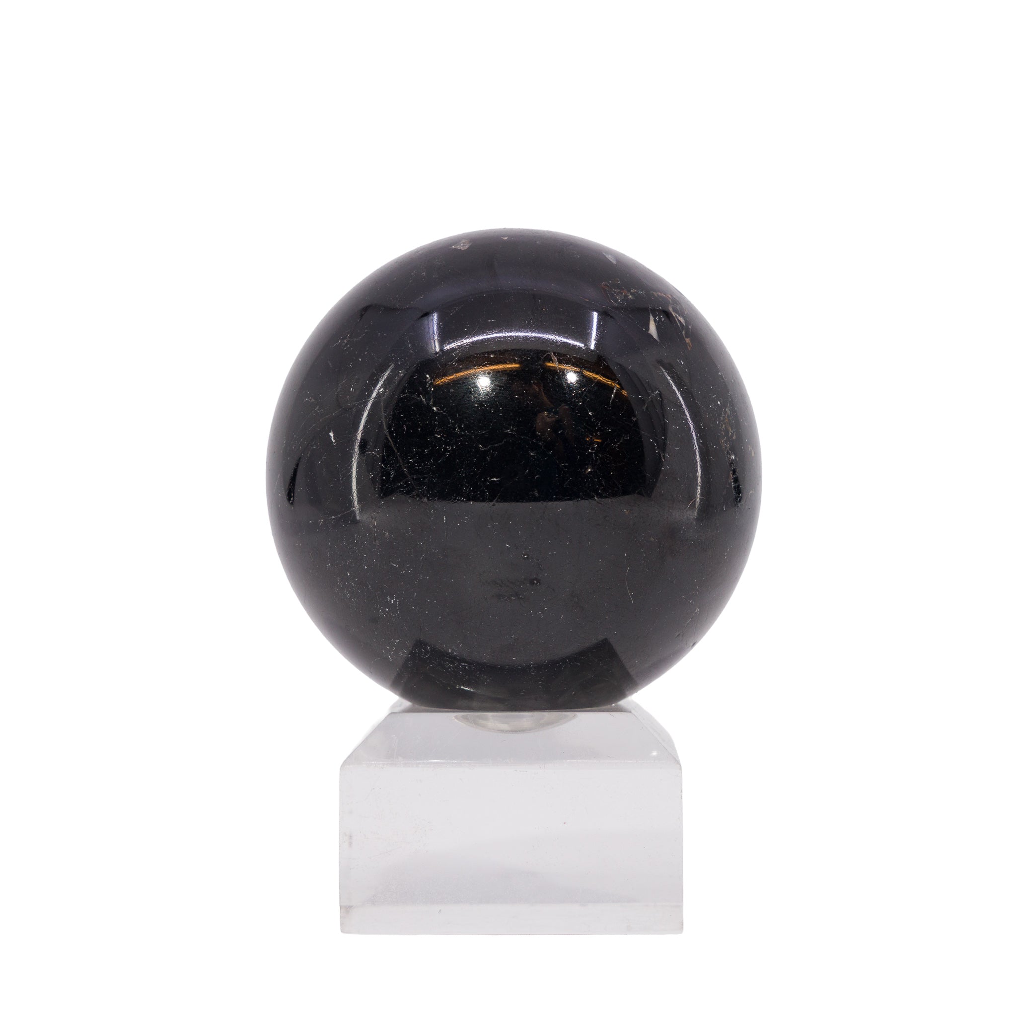 Second view of glossy Black Tourmaline sphere with natural markings