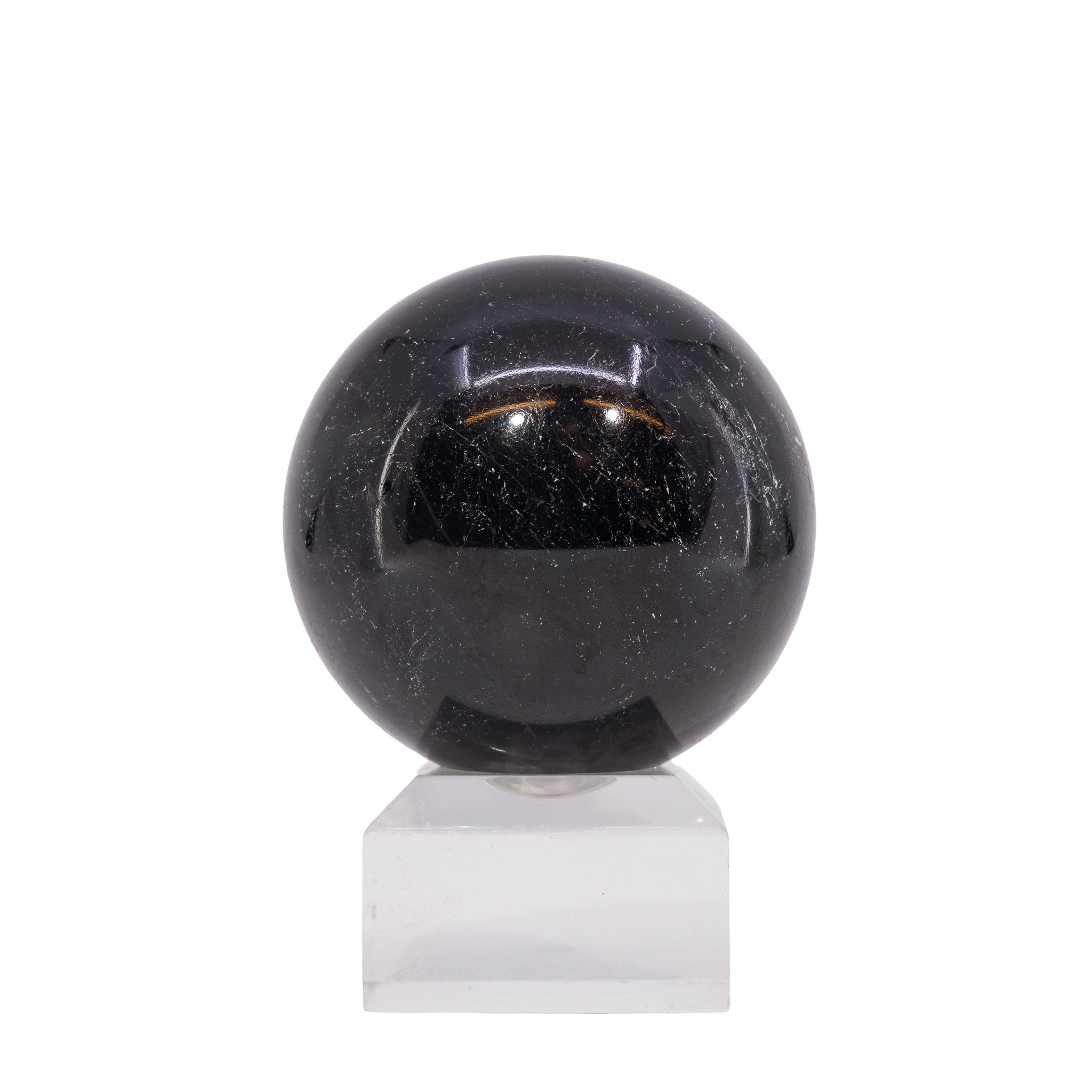 Second view of Black Tourmaline sphere with fine silvery textures