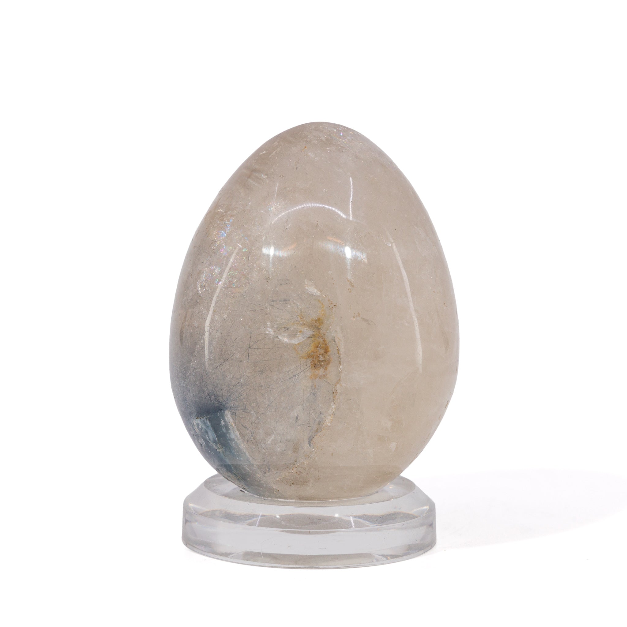 Blue Tourmaline in Quartz egg with fine dark inclusions