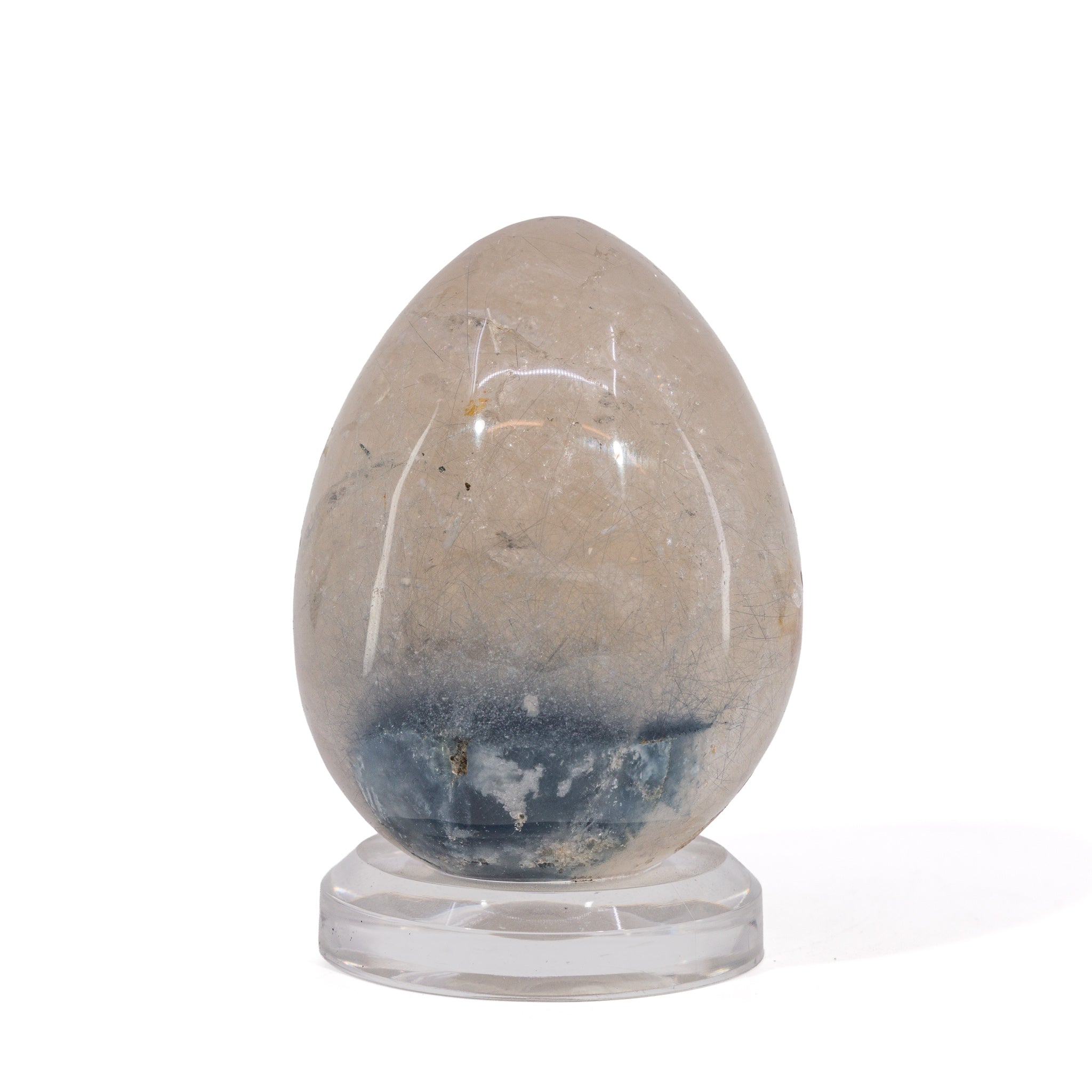 Blue Tourmaline in Quartz polished crystal egg from Brazil