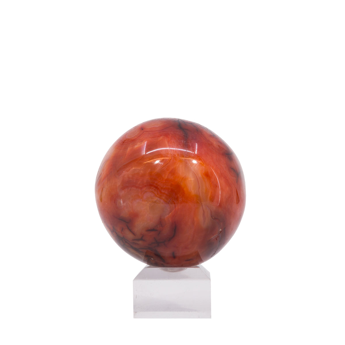 Carnelian 536 gram 2.9 inch polished crystal sphere, detail view