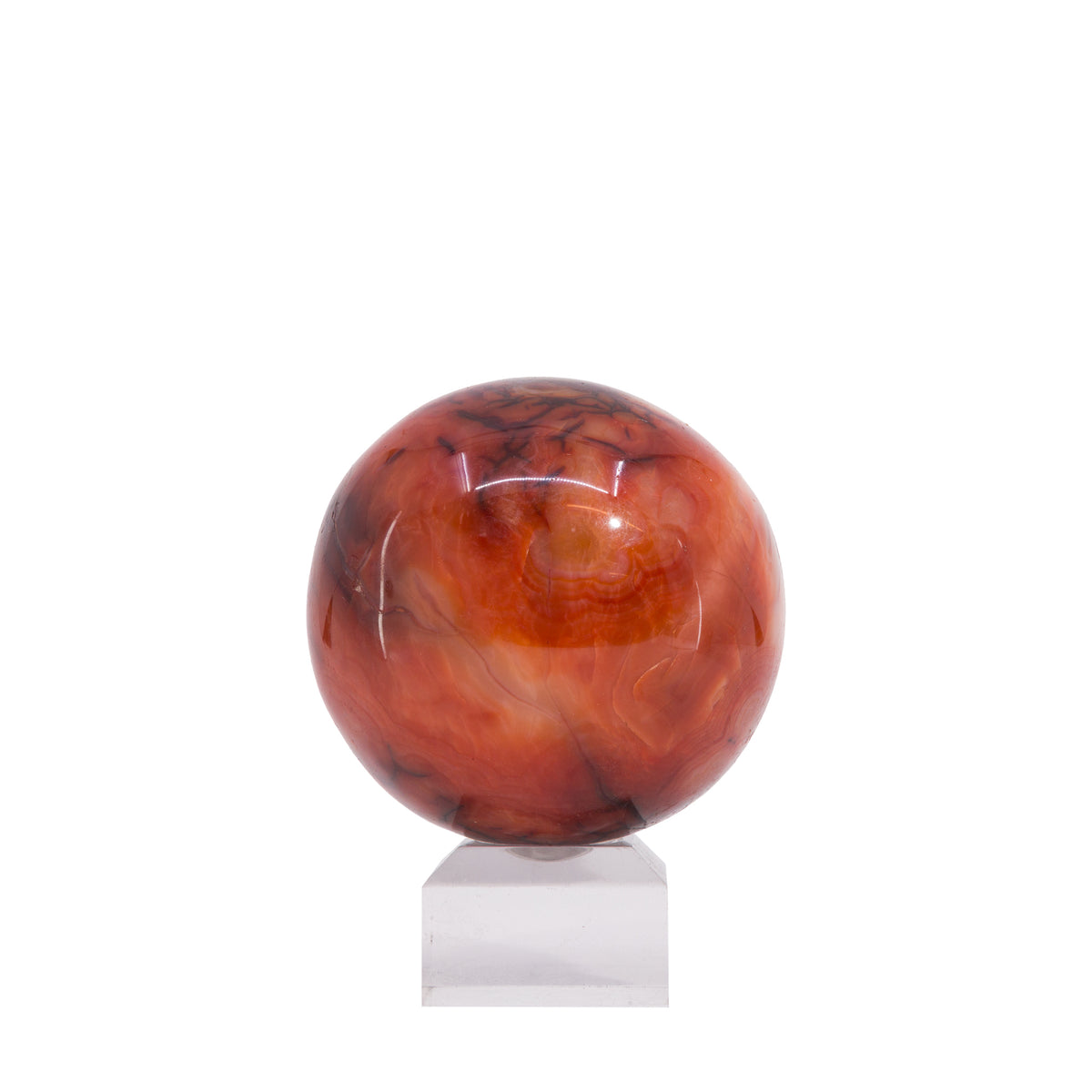 Carnelian 536 gram 2.9 inch polished crystal sphere, front view