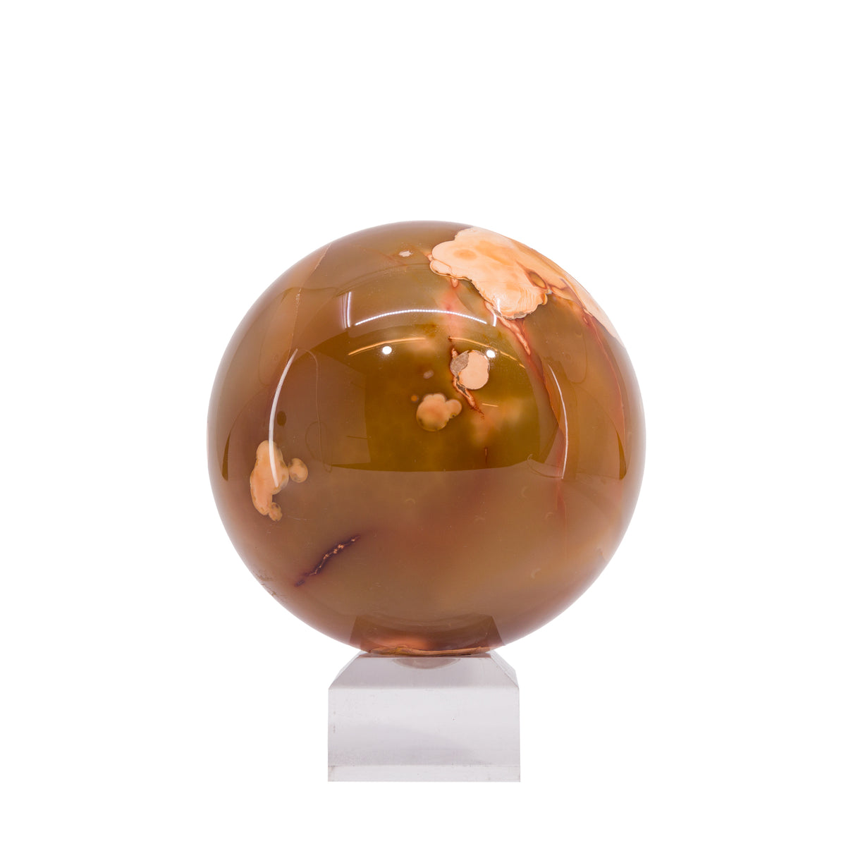 Carnelian 933 gram 3.4 inch polished crystal sphere, side view
