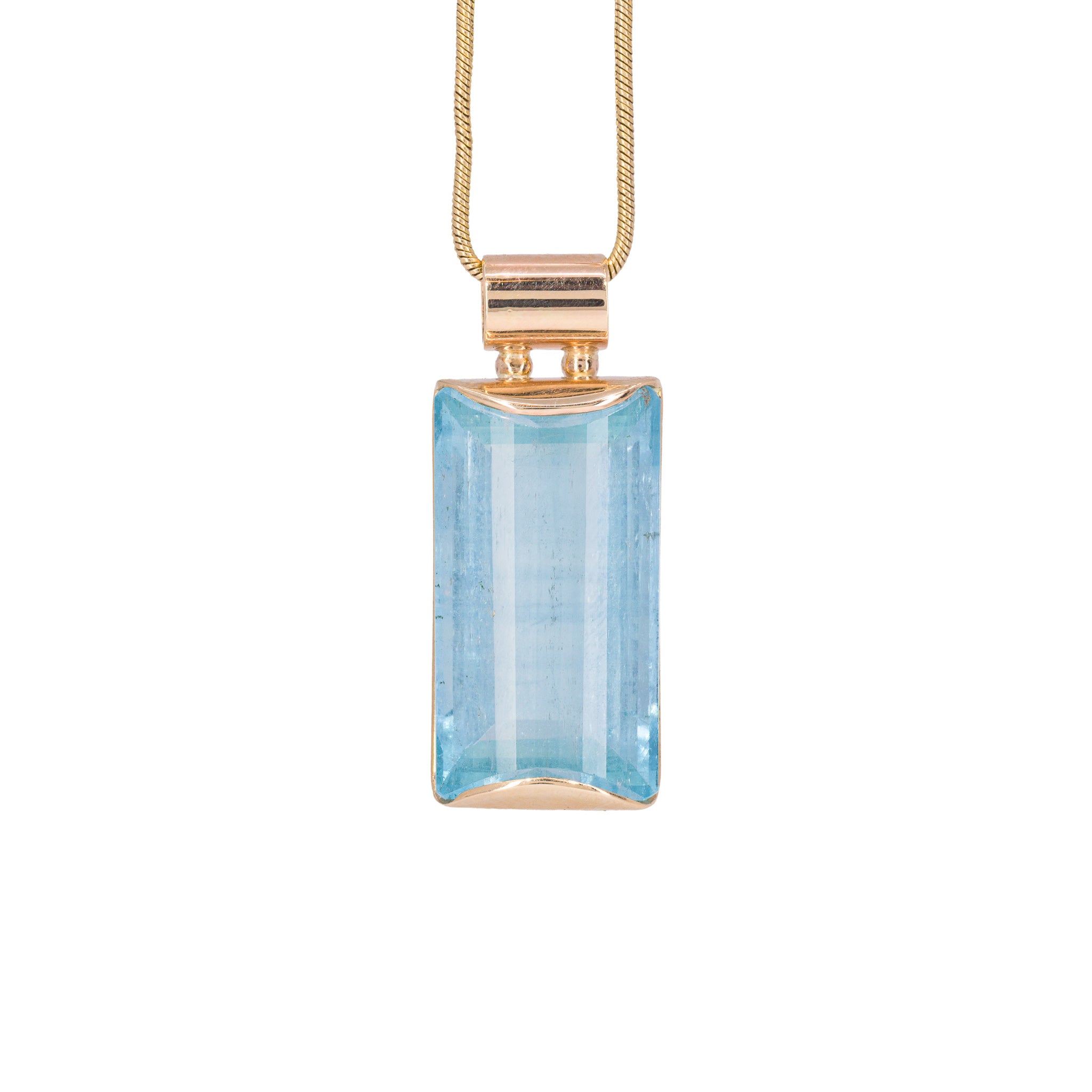 Front view of Natural Blue Topaz gemstone pendant in handcrafted 14K
