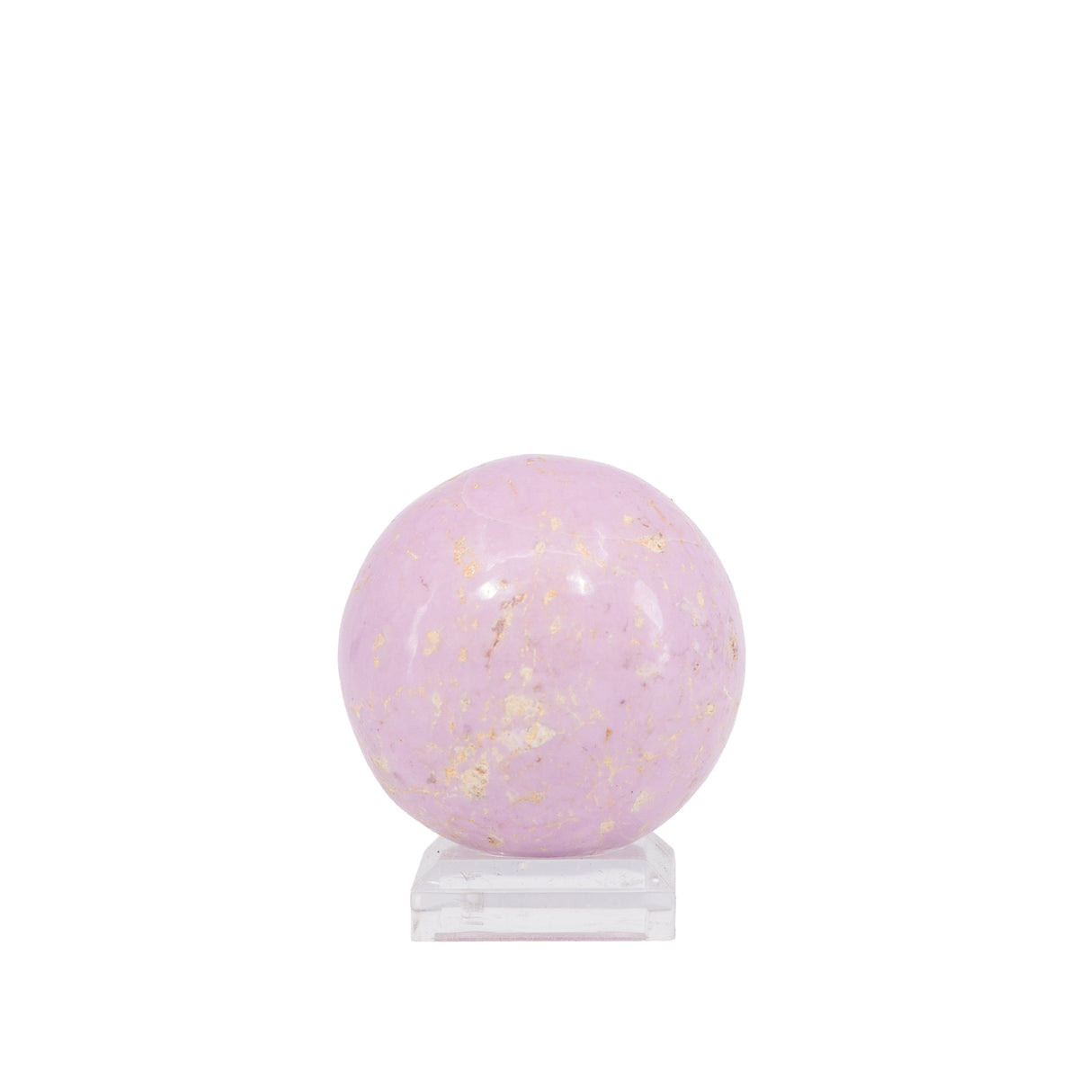 Side view of lilac Phosphosiderite sphere with scattered golden markings