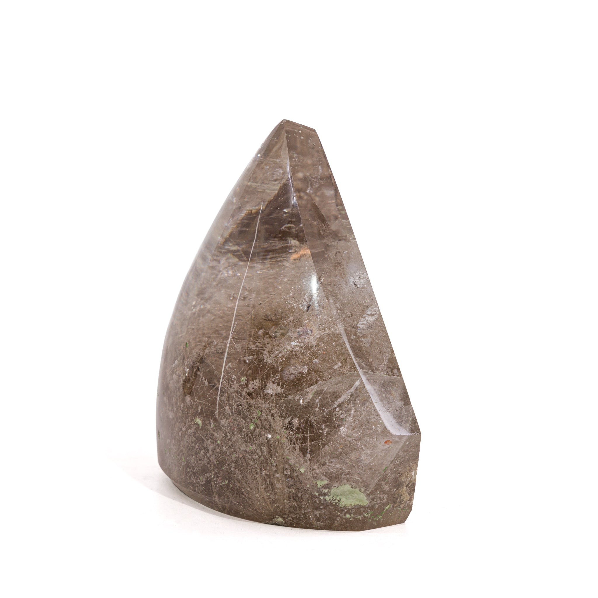 Rear three-quarter view of polished Rutilated Quartz freeform with curved surface