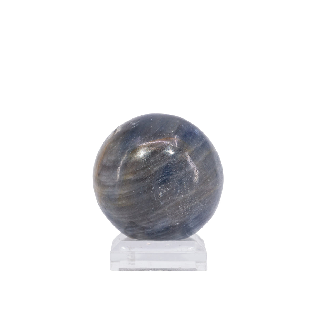 Side view of blue-gray Sapphire sphere with layered markings