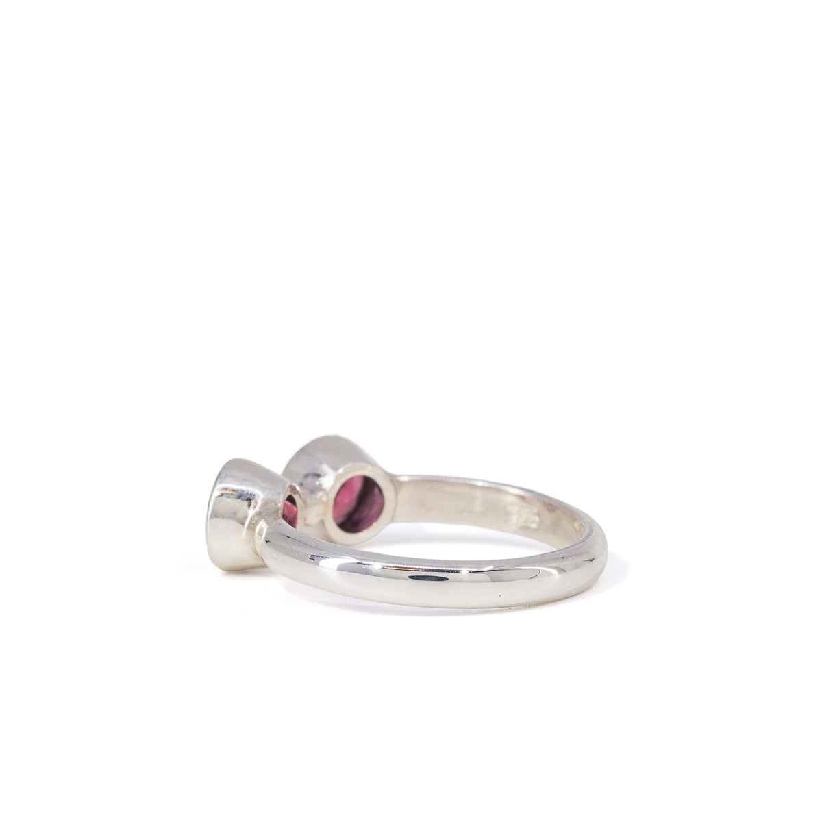 Reverse view of handcrafted Rhodolite Garnet ring