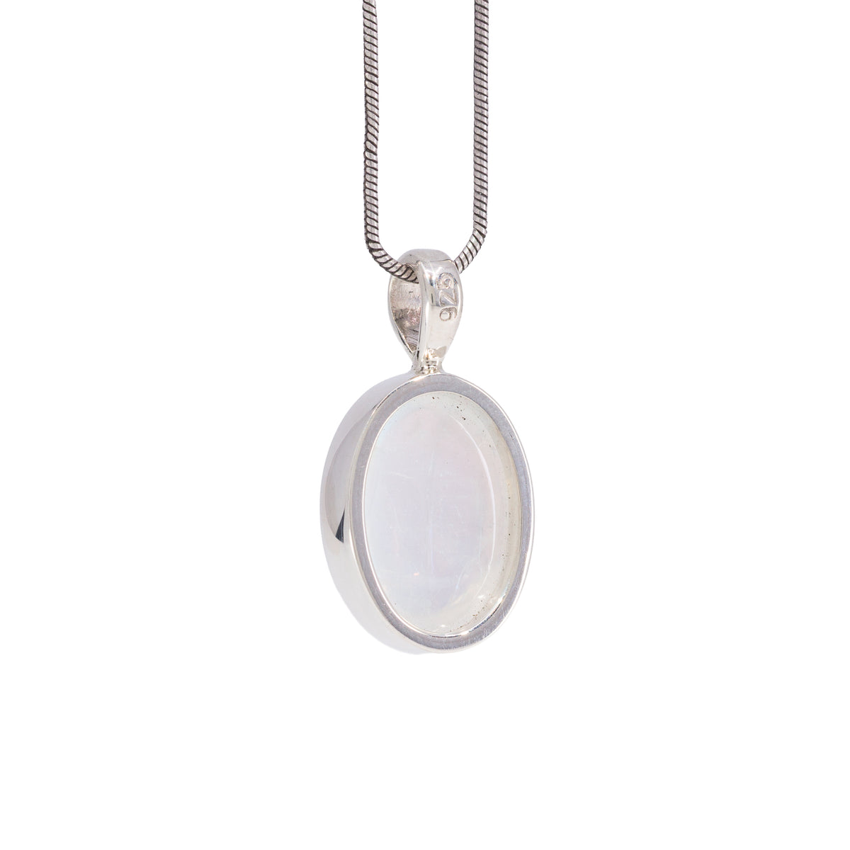 Back view of oval Moonstone charm pendant in Sterling Silver