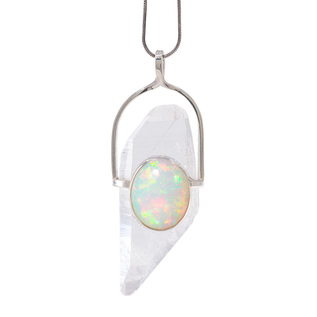 Quartz and Opal Sterling Silver pendant with luminous color play