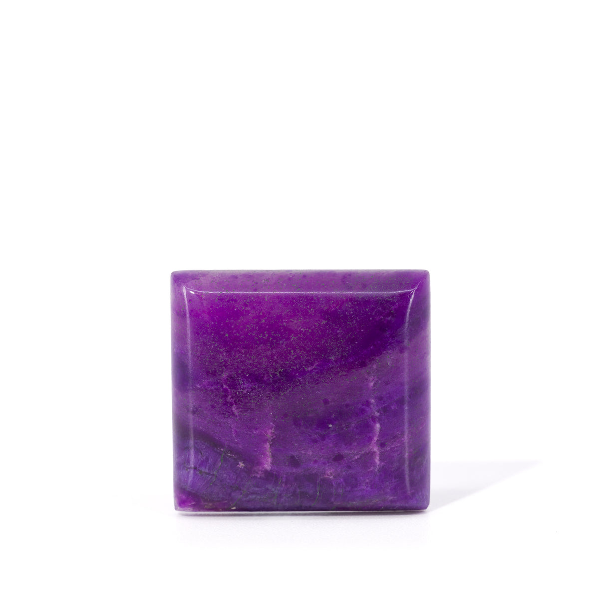 Rectangular Sugilite cabochon with saturated violet color and dark plum zoning