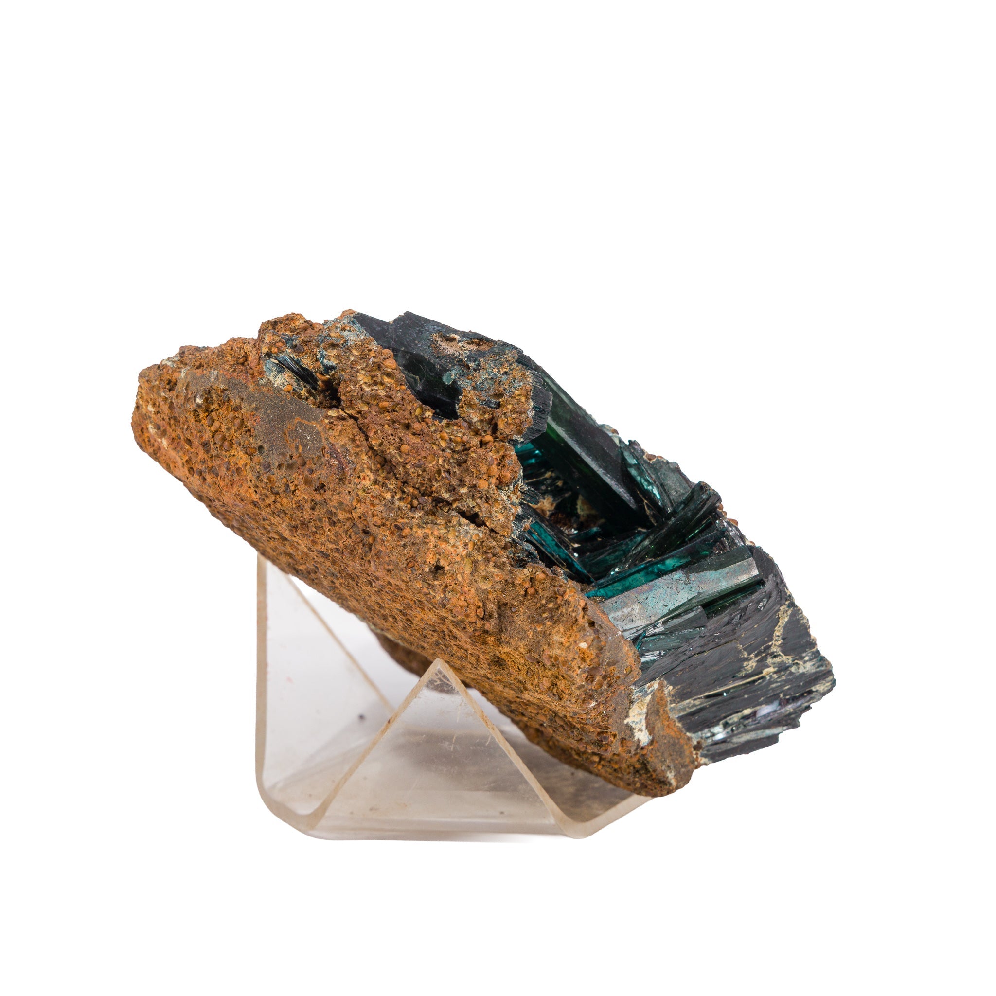 Vivianite crystal pocket in brown matrix