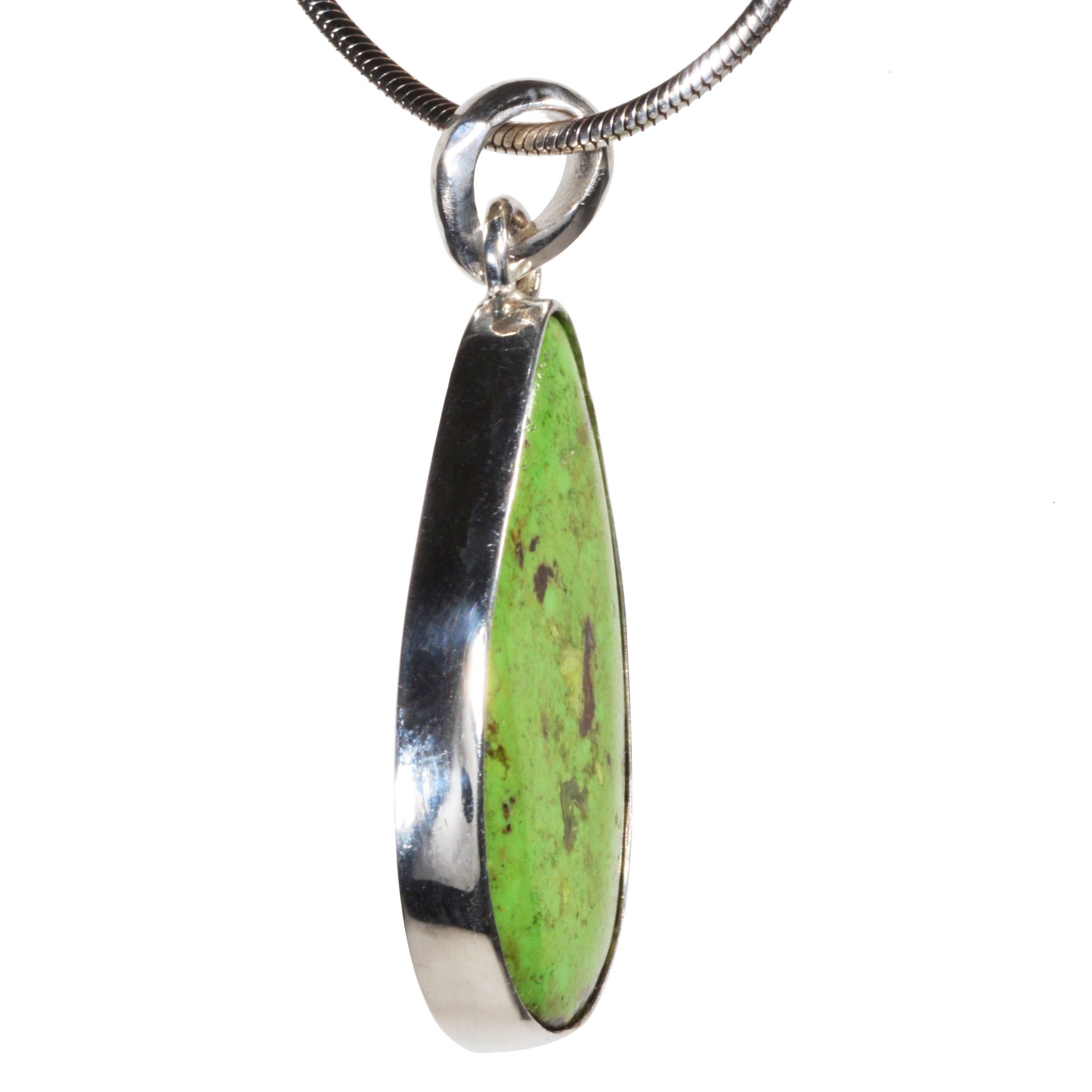 Gaspeite 22.85 ct Teardrop Sterling Silver Handcrafted Pendant - DDO-272 - Crystalarium