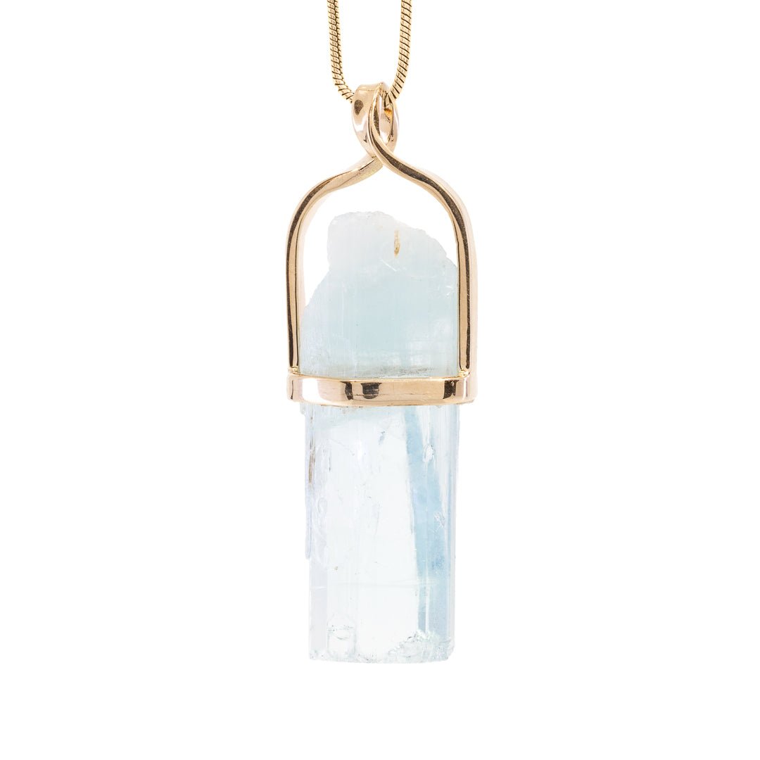 Aquamarine 26.07 Carat Natural Crystal 14k Handcrafted Twist Pendant - KKO-107 - Crystalarium