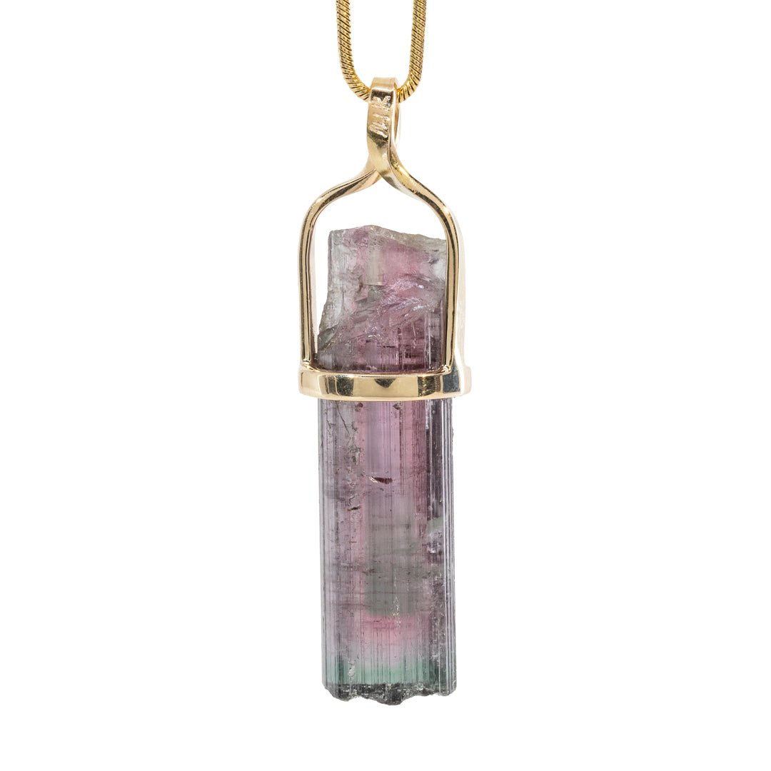 Bicolor Tourmaline 24.37 Carat 14k Handcrafted Natural Crystal Twist Pendant - LLO-002 - Crystalarium