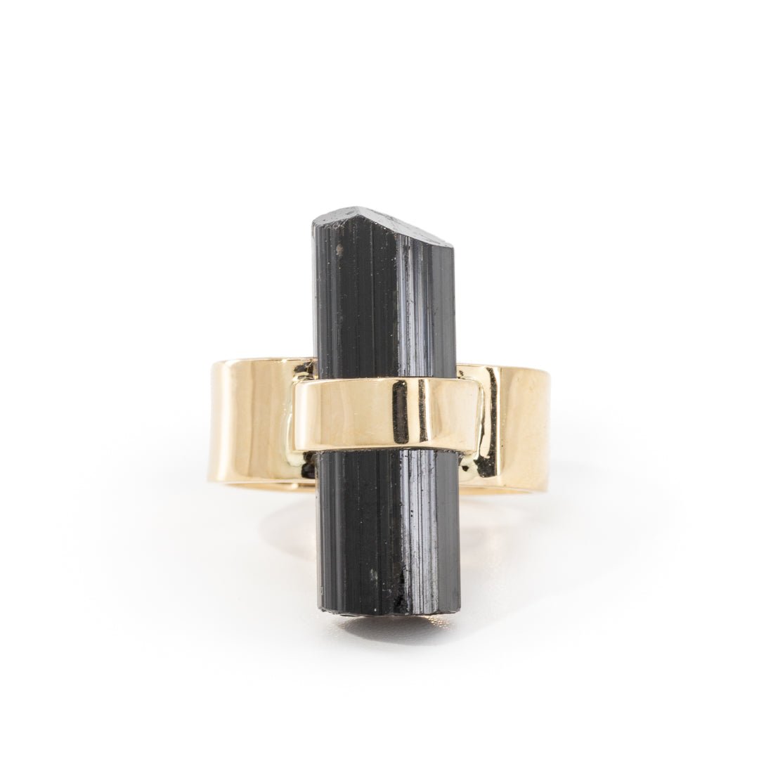 Black Tourmaline 15.76 Carat 14k Handcrafted Natural Crystal Ring - LLO-036 - Crystalarium