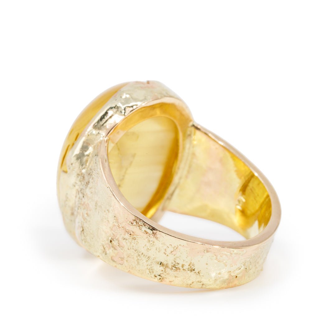 Heliodor, Catseye 15.05 Carat Cabochon14k Handcrafted Gemstone Ring - YO-356 - Crystalarium