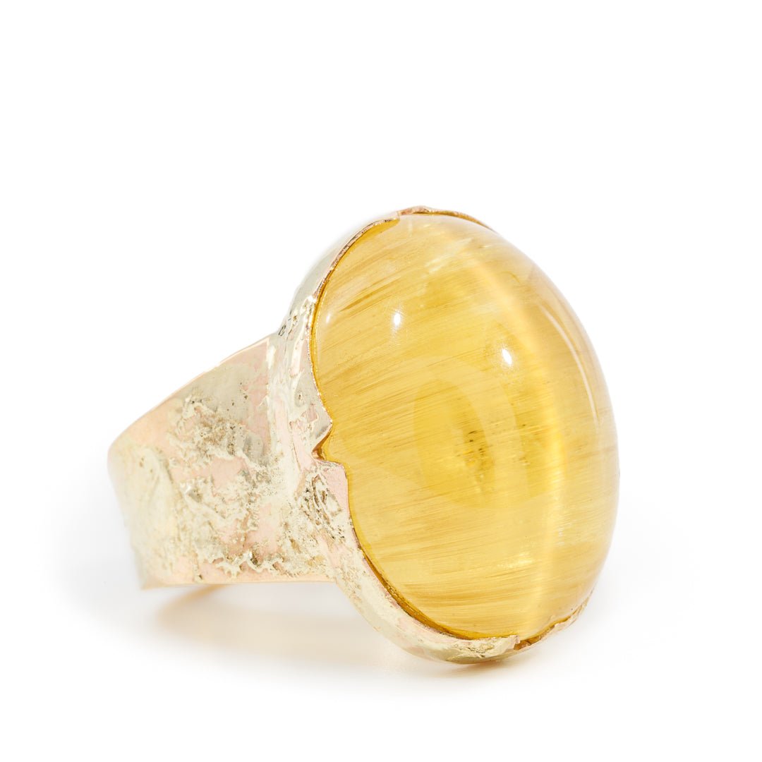 Heliodor, Catseye 15.05 Carat Cabochon14k Handcrafted Gemstone Ring - YO-356 - Crystalarium