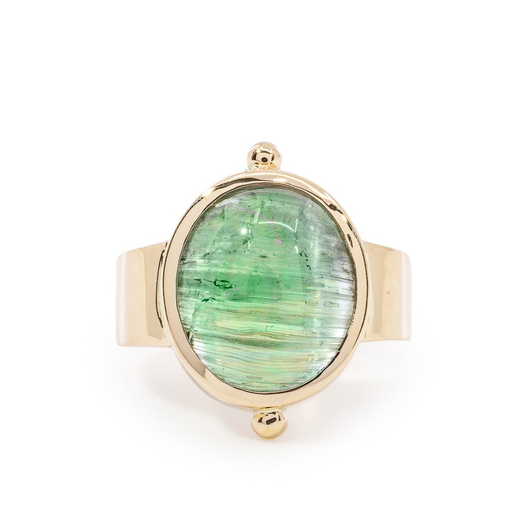 Cat's Eye Tourmaline 8.75 Carat Cabochon 14k Handcrafted Gemstone Ring - KKO-123 - Crystalarium