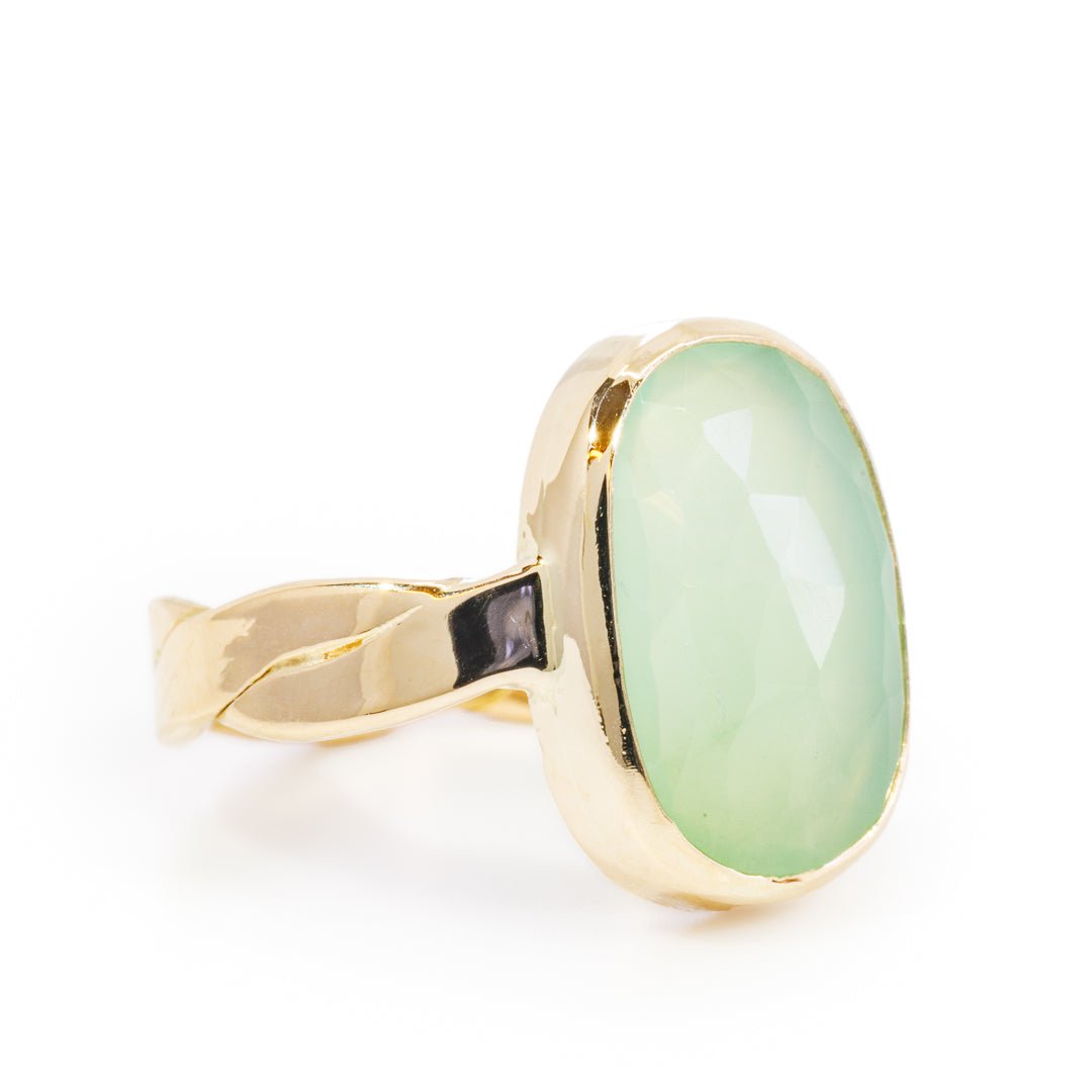 Chrysoprase 3.68 Carat Faceted 14k Handcrafted Gemstone Ring - ZO-386 - Crystalarium