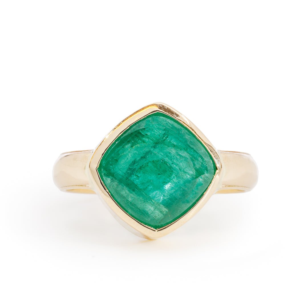 Emerald 6.9 Carat 14k Square Cabochon Handcrafted Gemstone Ring - KKO-121 - Crystalarium