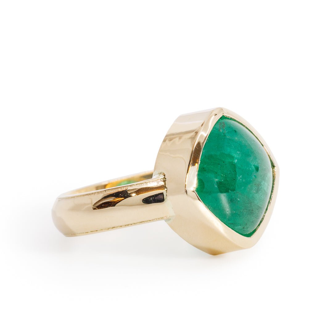 Emerald 6.9 Carat 14k Square Cabochon Handcrafted Gemstone Ring - KKO-121 - Crystalarium