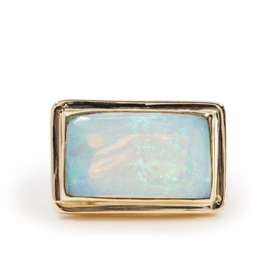 Fire Opal 5.4 Carat Cabochon 14k Handcrafted Gemstone Ring - BBO-258 - Crystalarium