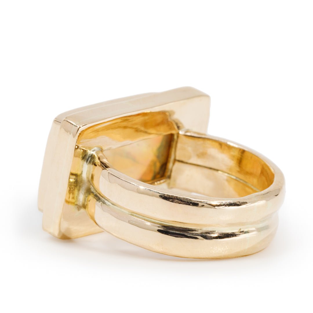 Fire Opal 5.4 Carat Cabochon 14k Handcrafted Gemstone Ring - BBO-258 - Crystalarium