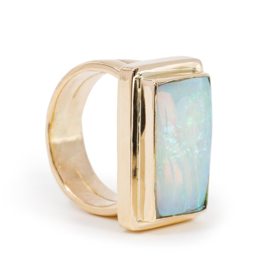 Fire Opal 5.4 Carat Cabochon 14k Handcrafted Gemstone Ring - BBO-258 - Crystalarium
