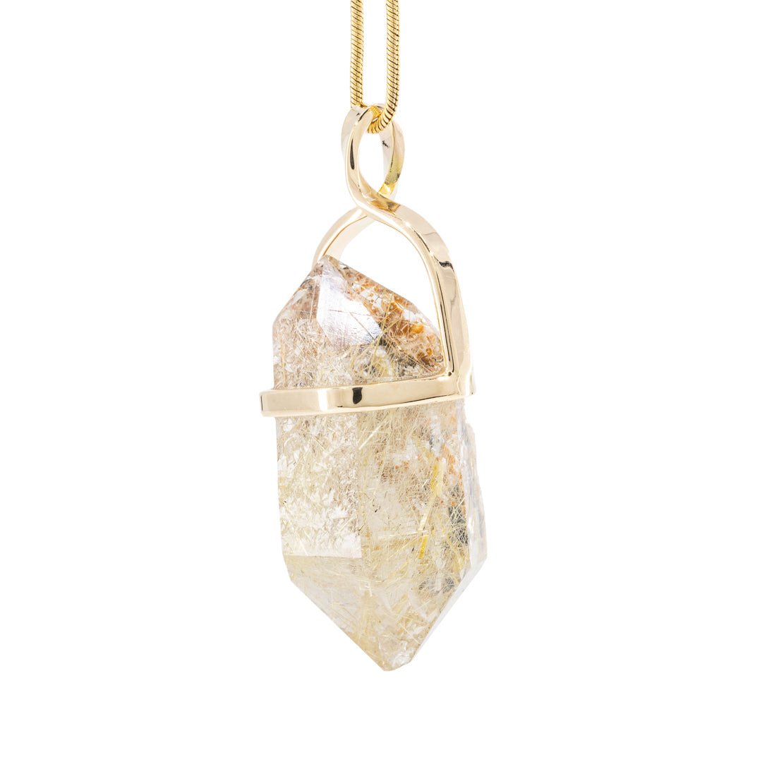 Rutilated Quartz 40.97 Carat 14k Handcrafted Natural Crystal Twist Pendant - LLO-034 - Crystalarium