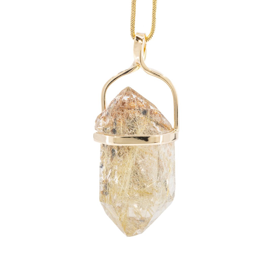 Rutilated Quartz 40.97 Carat 14k Handcrafted Natural Crystal Twist Pendant - LLO-034 - Crystalarium