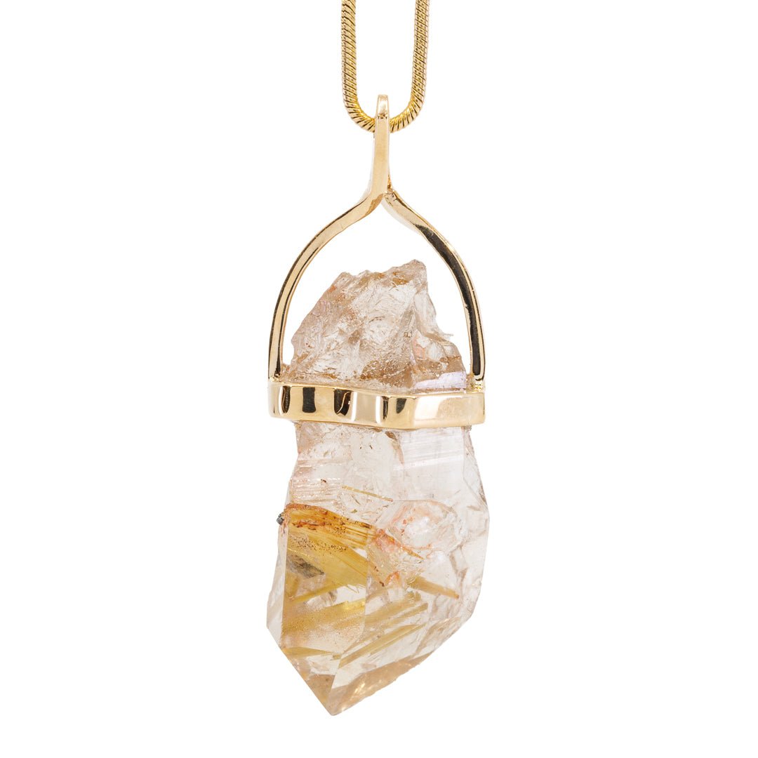 Star Rutile 18.79 Carat 14k Handcrafted Natural Crystal Twist Pendant - KKO-173 - Crystalarium