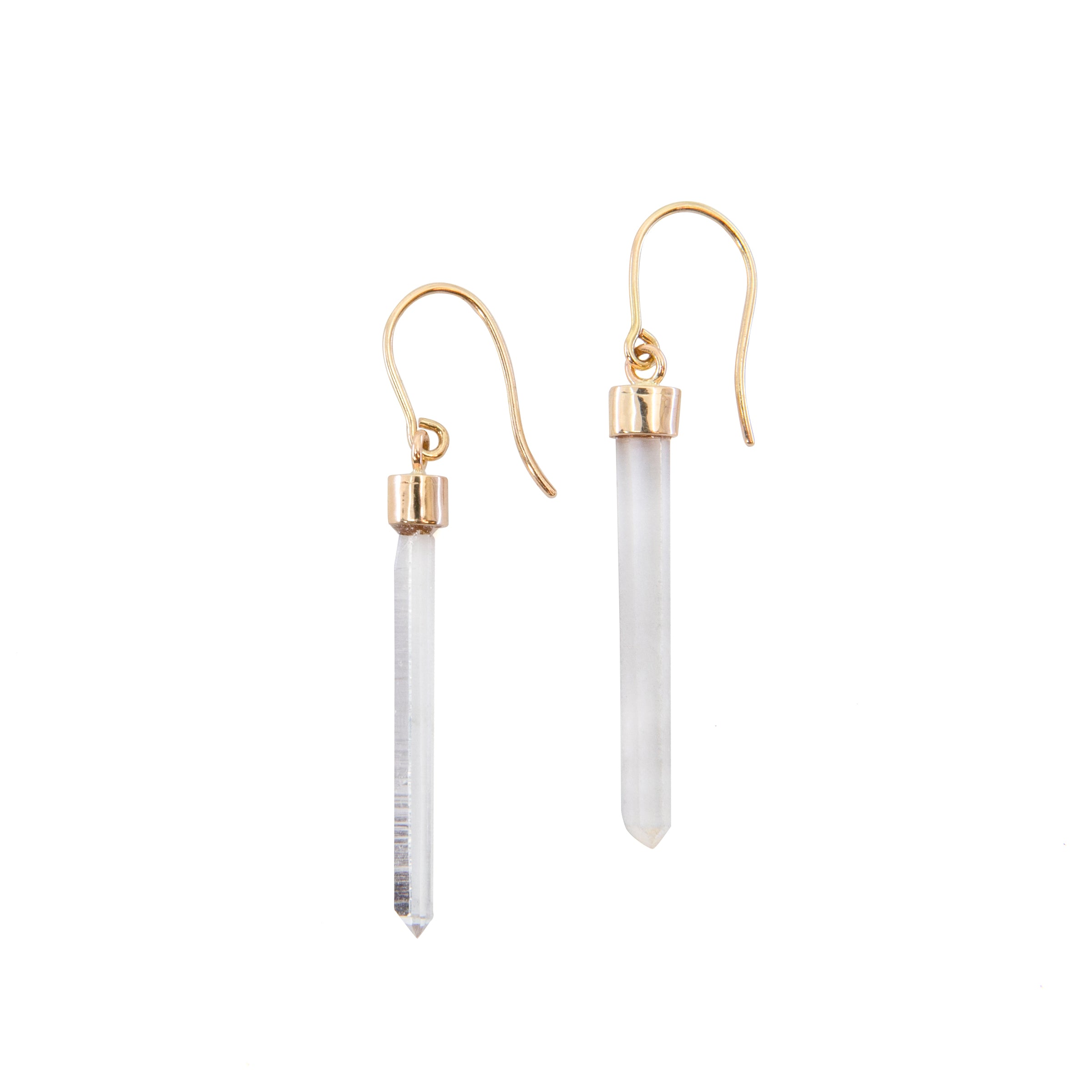 Colombian Quartz 6.6 Carat Natural Crystal 14K Handcrafted Earrings - JJO-147 - Crystalarium