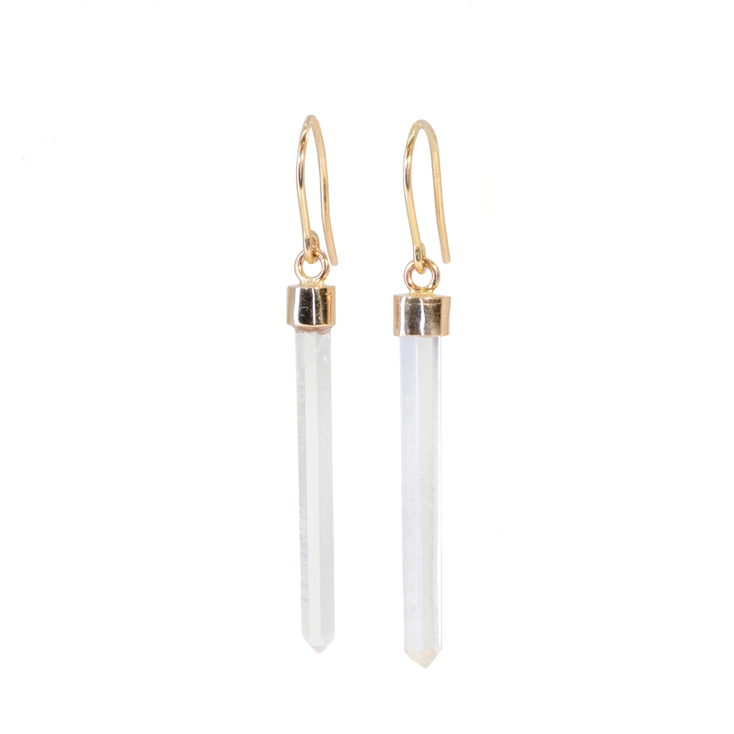 Colombian Quartz 6.6 Carat Natural Crystal 14K Handcrafted Earrings - JJO-147 - Crystalarium