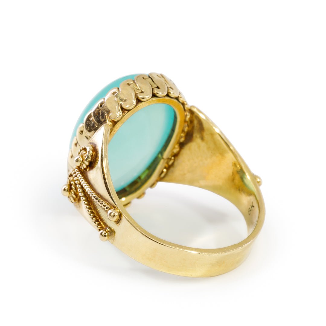 Peruvian Blue Opal 7.82 Carat Cabochon 18k Handcrafted Gemstone Ring - PO-049 - Crystalarium