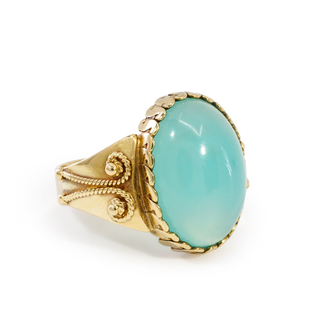 Peruvian Blue Opal 7.82 Carat Cabochon 18k Handcrafted Gemstone Ring - PO-049 - Crystalarium