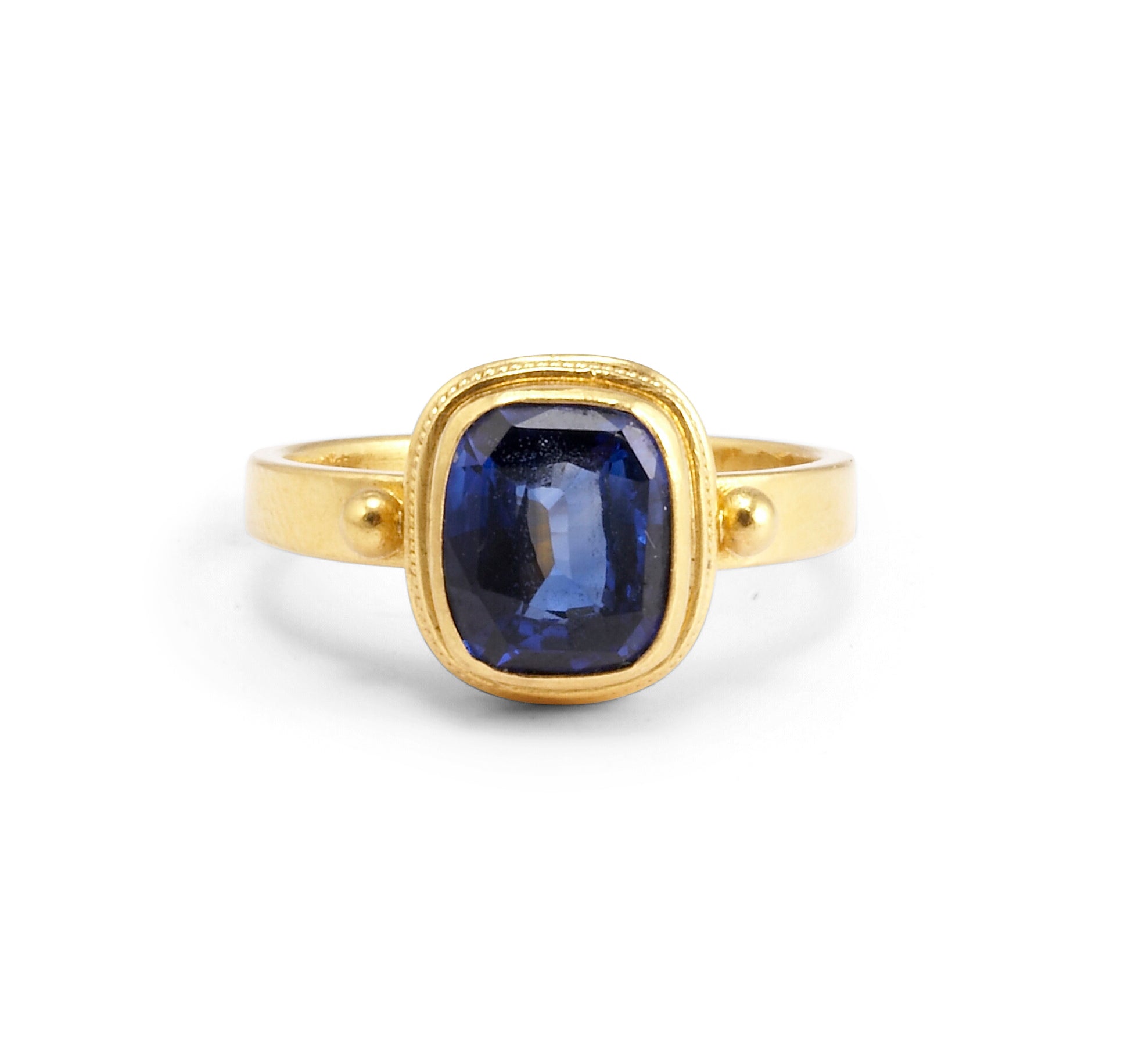 Blue Sapphire 3.59ct Faceted 22Kt Gold Handmade Ring - VO-335 - Crystalarium