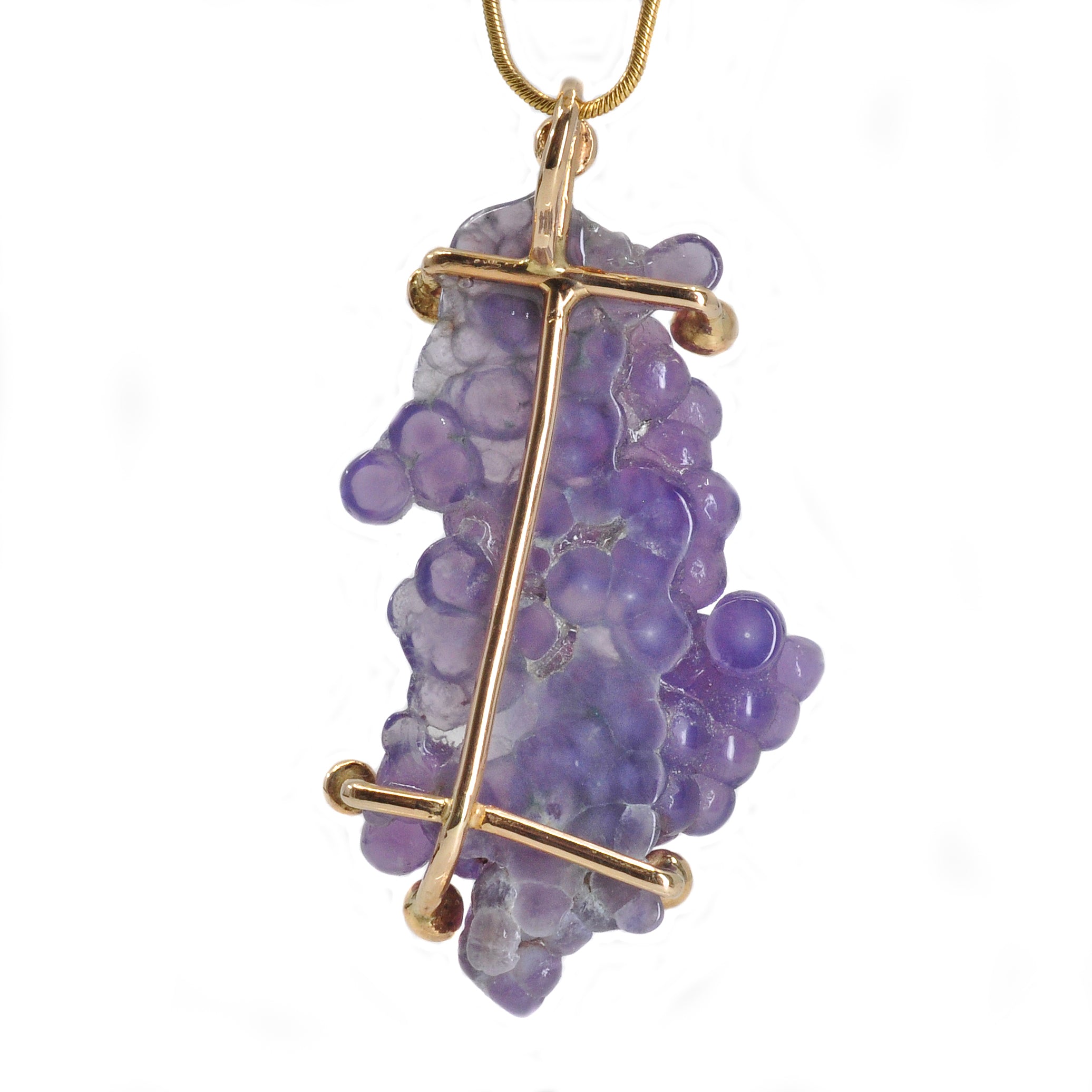 Botryoidal "Grape Agate" 1.72 inch 33.87 carats Polished Freeform 14K Handcrafted Gemstone Pendant - EEO-111 - Crystalarium