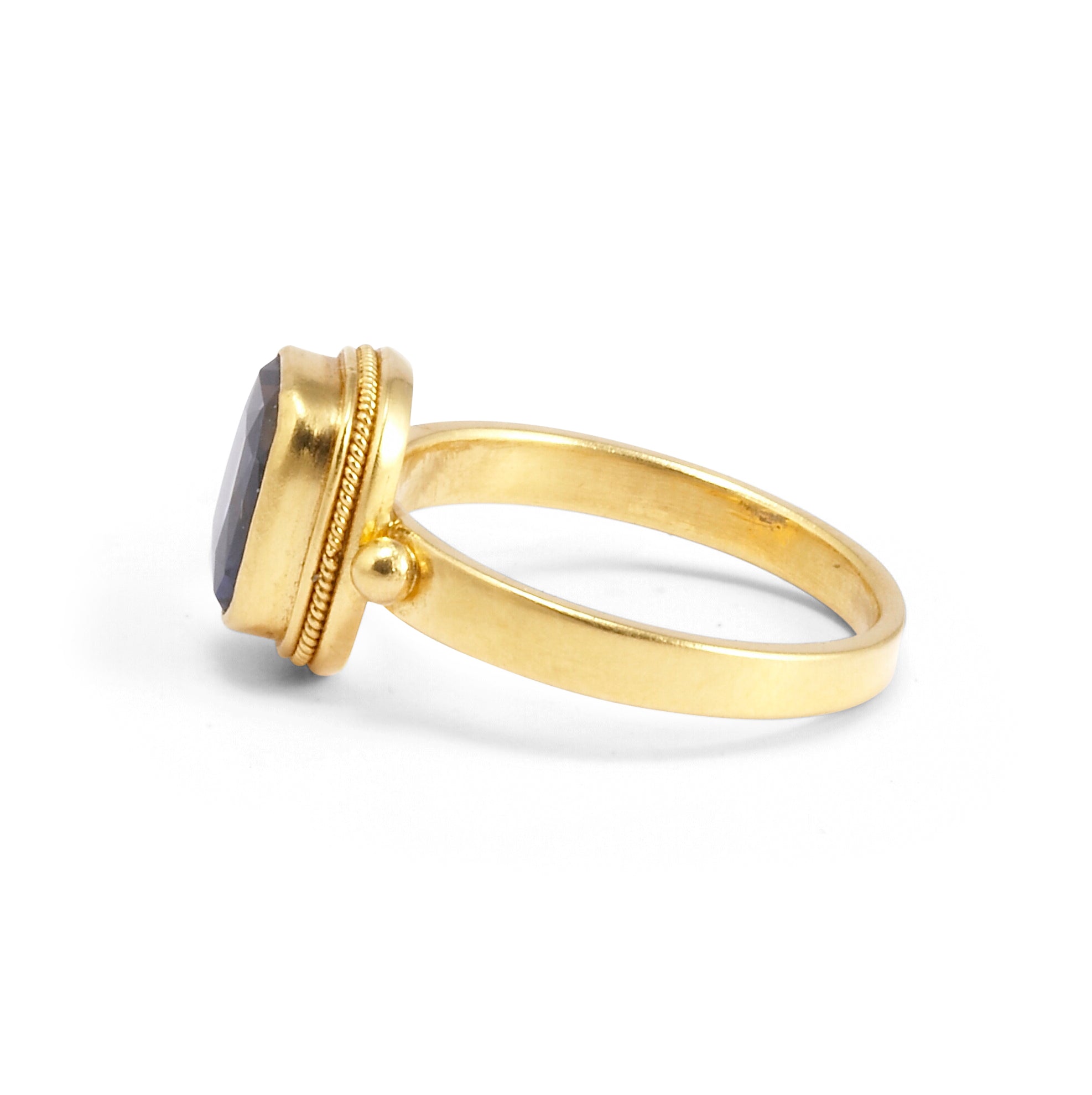 Blue Sapphire 3.59ct Faceted 22Kt Gold Handmade Ring - VO-335 - Crystalarium