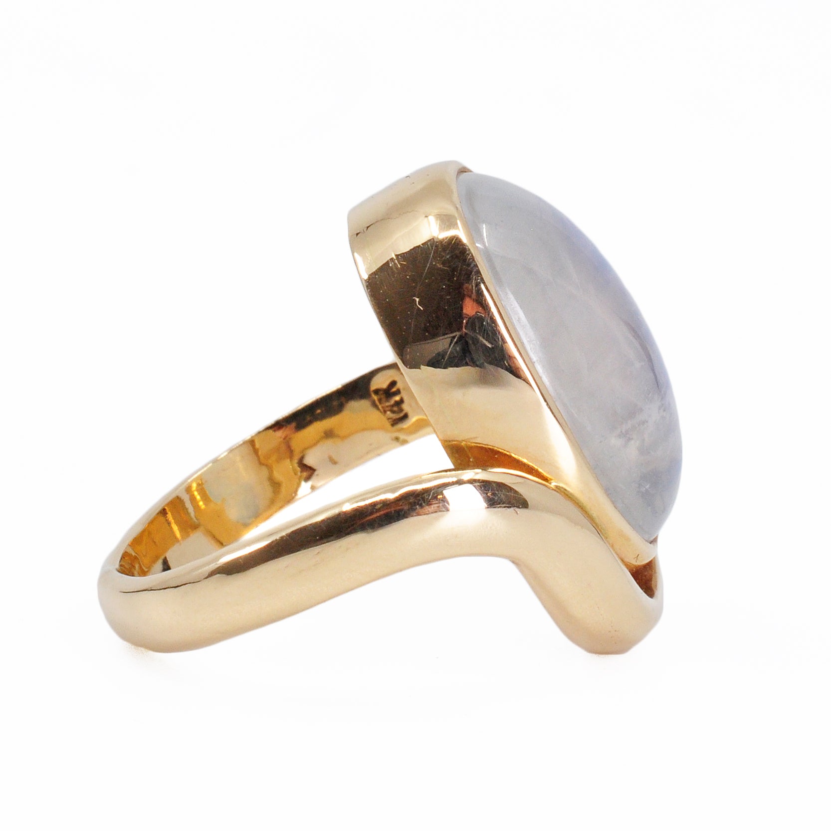 Blue Moonstone 18.6 mm 14.49 carat Oval Cabochon 14K Handcrafted Gemstone Ring - BBO-251 - Crystalarium