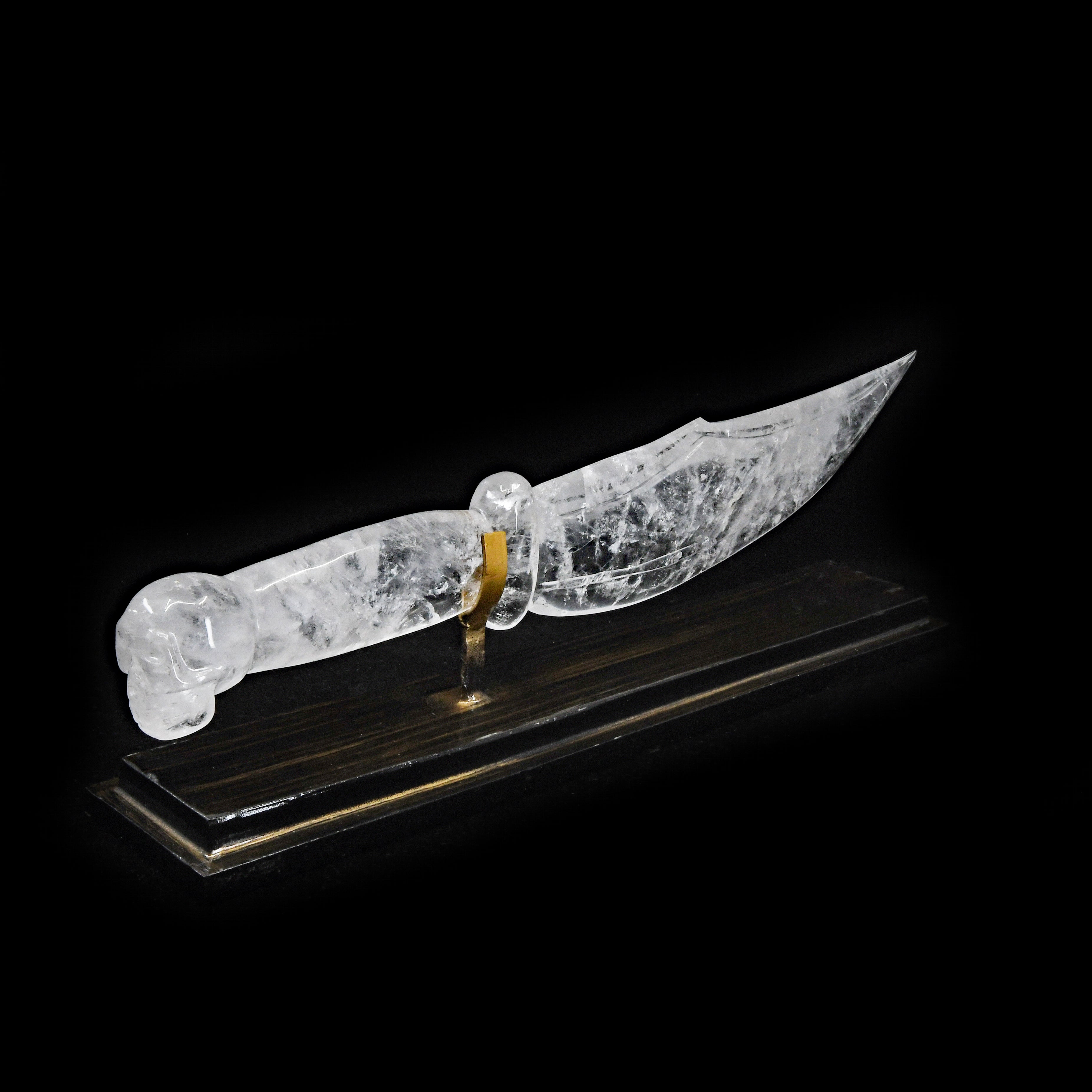 Quartz 15 inch 3 lbs Carved Knife on Custom Metal Stand - Brazil - GGR-114A - Crystalarium