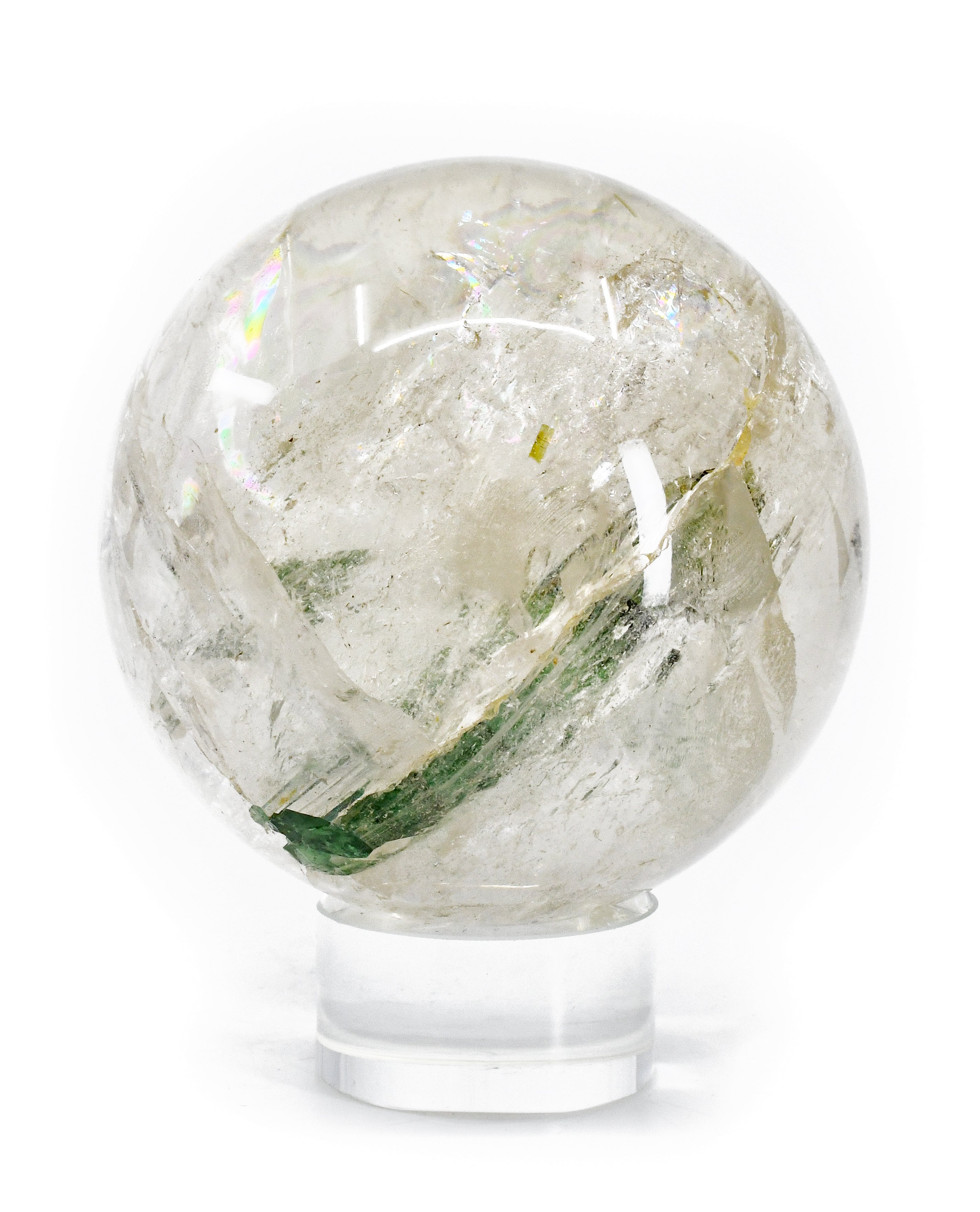 Green Tourmaline Gem Crystal in Quartz 3.28 inch 1.8 lb Polished Crystal Sphere - Brazil - MSCON-076 - Crystalarium