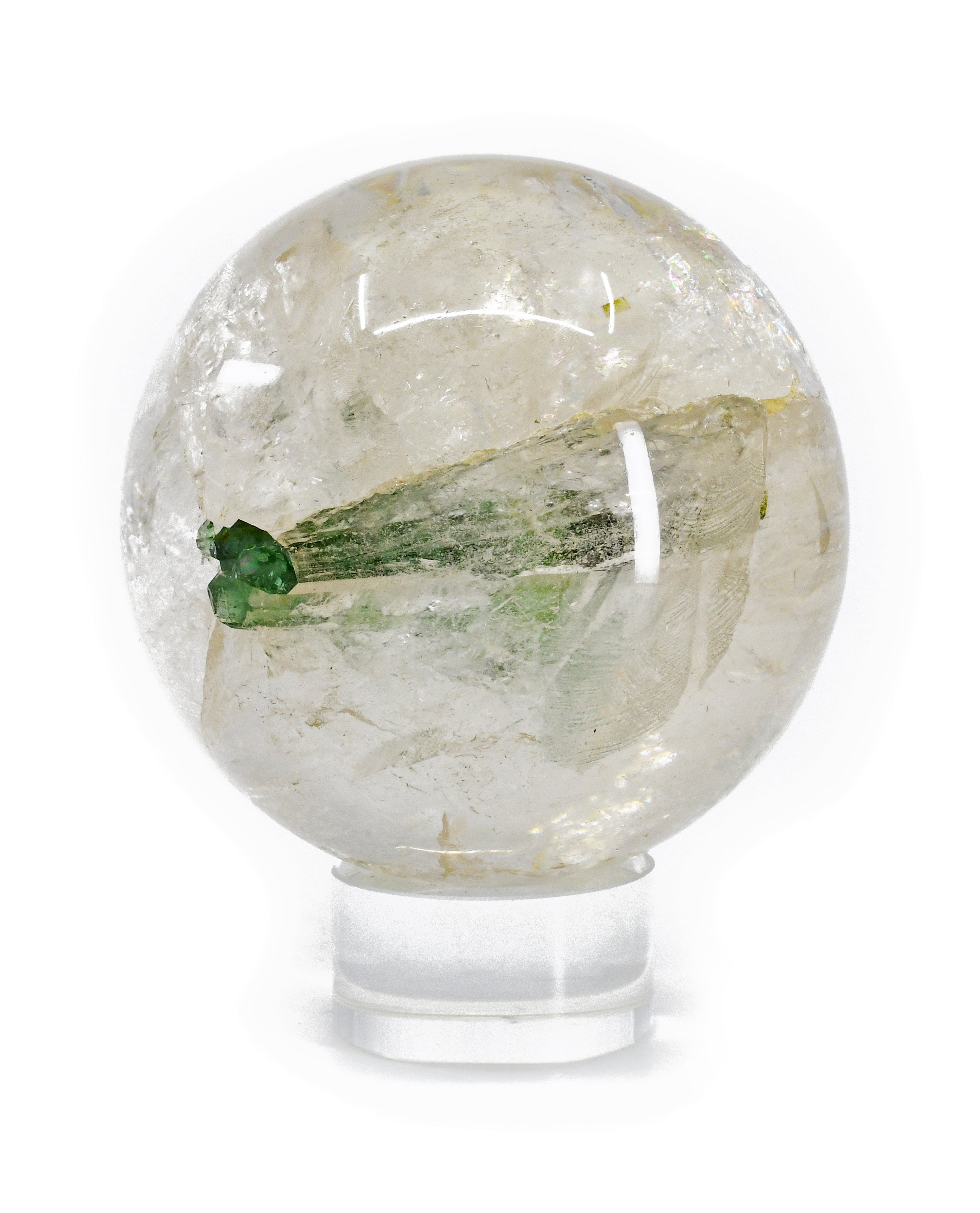 Green Tourmaline Gem Crystal in Quartz 3.28 inch 1.8 lb Polished Crystal Sphere - Brazil - MSCON-076 - Crystalarium