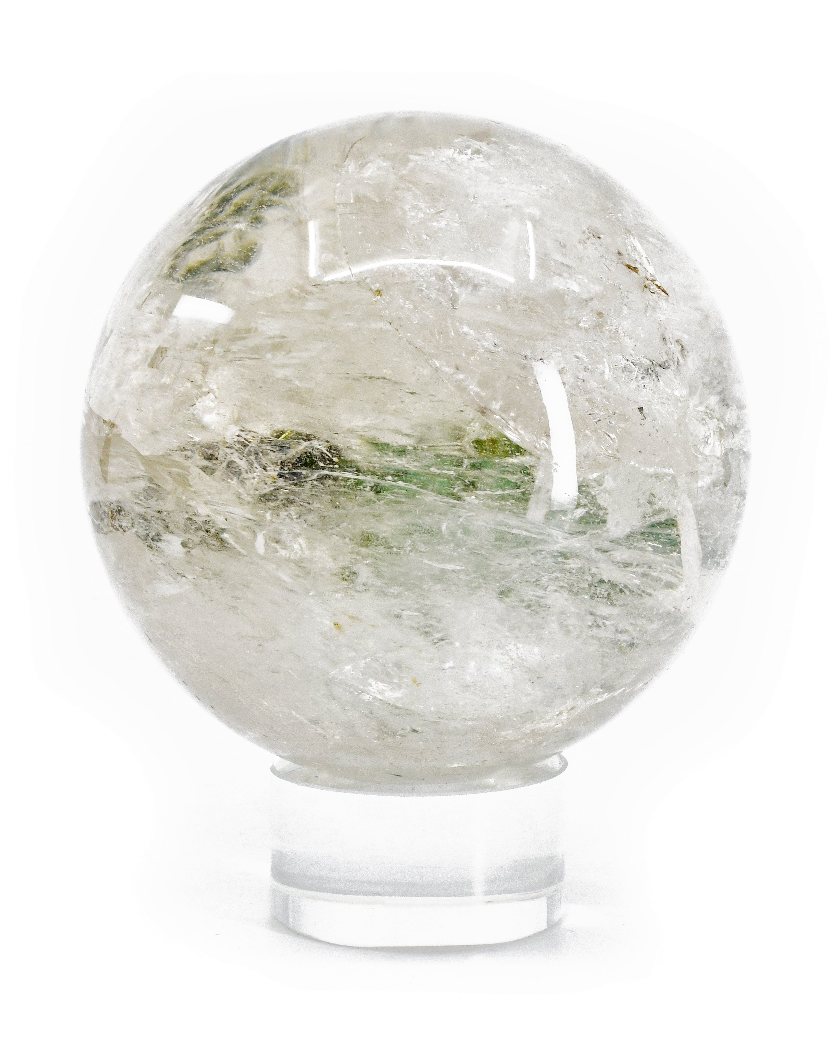 Green Tourmaline Gem Crystal in Quartz 3.28 inch 1.8 lb Polished Crystal Sphere - Brazil - MSCON-076 - Crystalarium