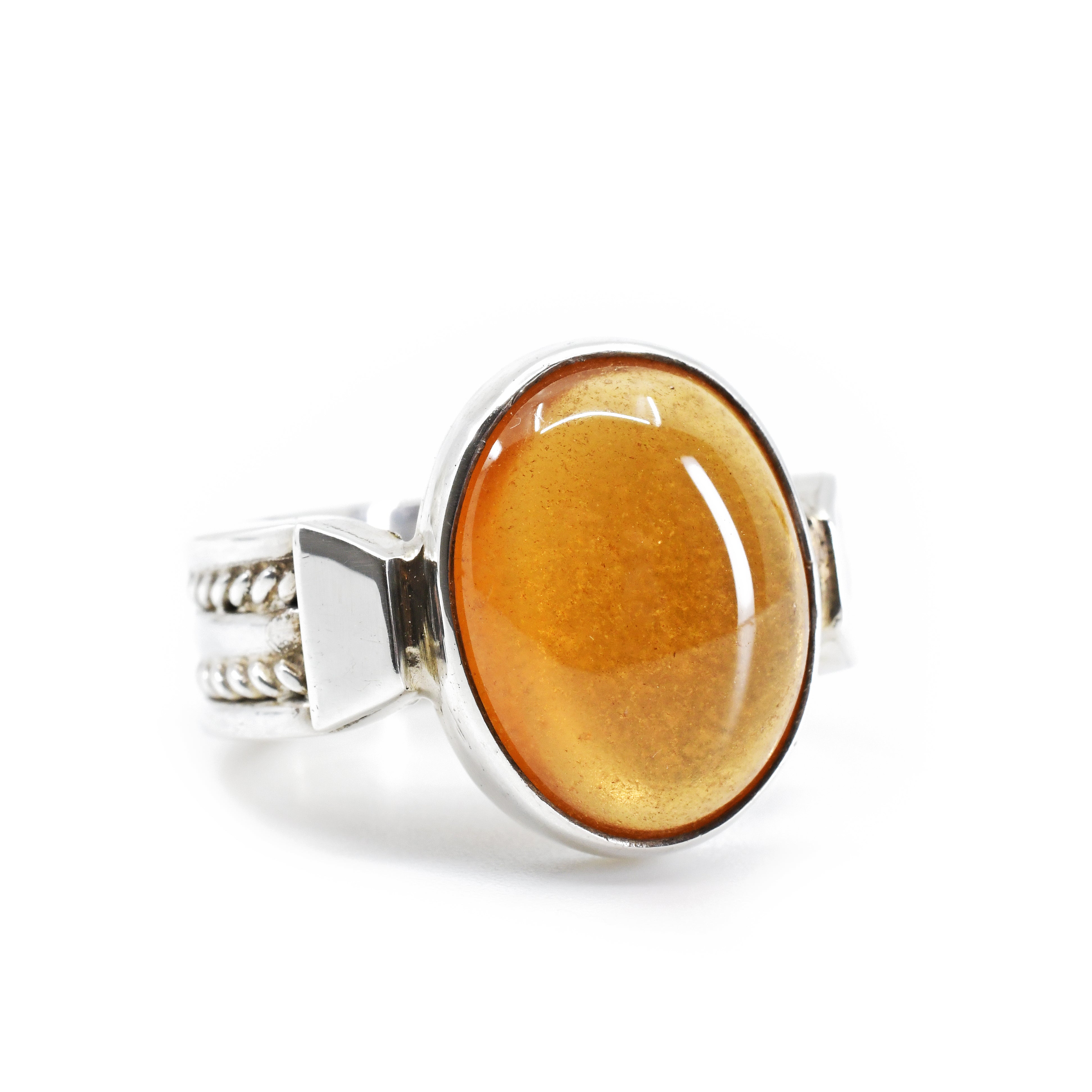 Hessonite Garnet Cabochon Sterling Silver Handcrafted Ring - ZO-089 - Crystalarium