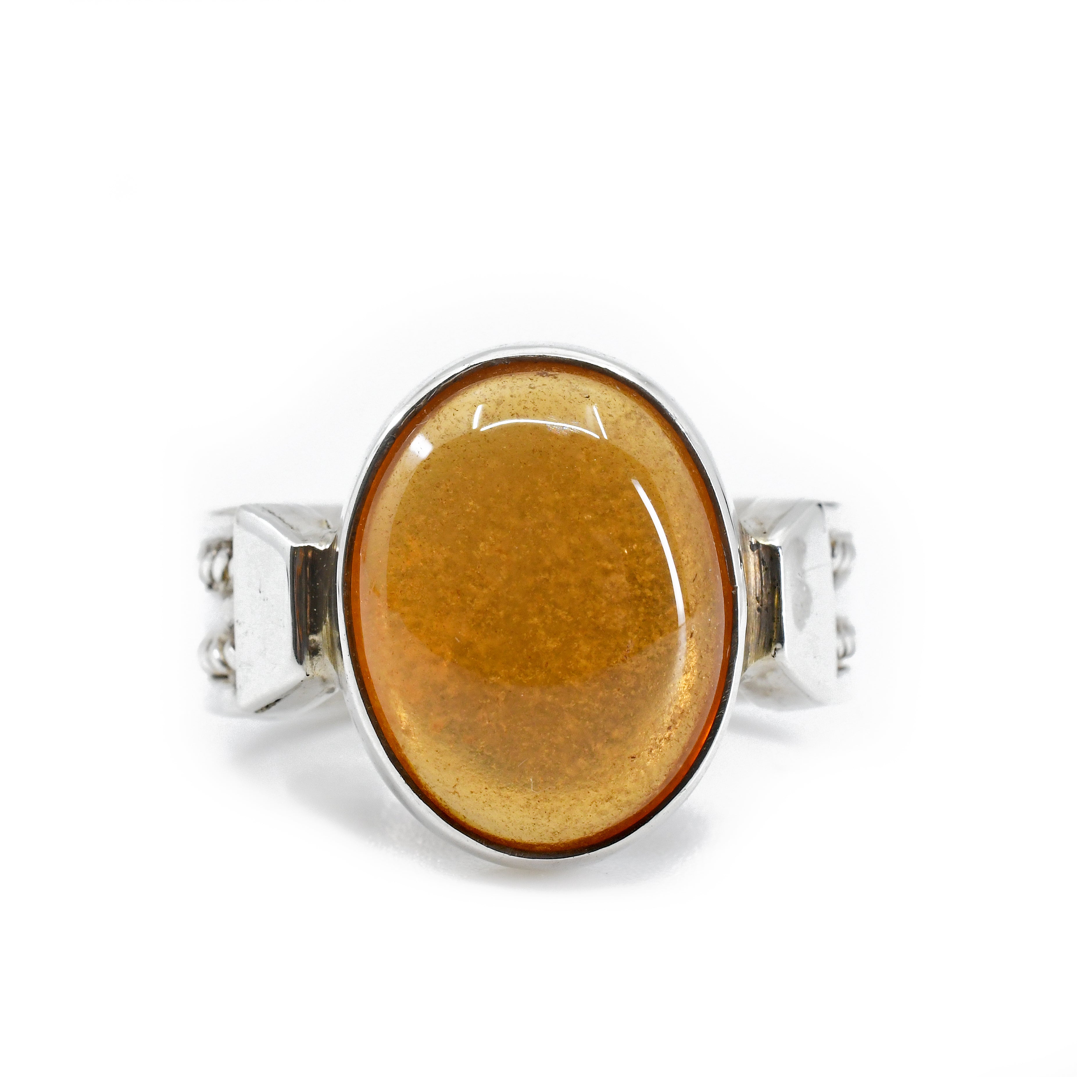 Hessonite Garnet Cabochon Sterling Silver Handcrafted Ring - ZO-089 - Crystalarium