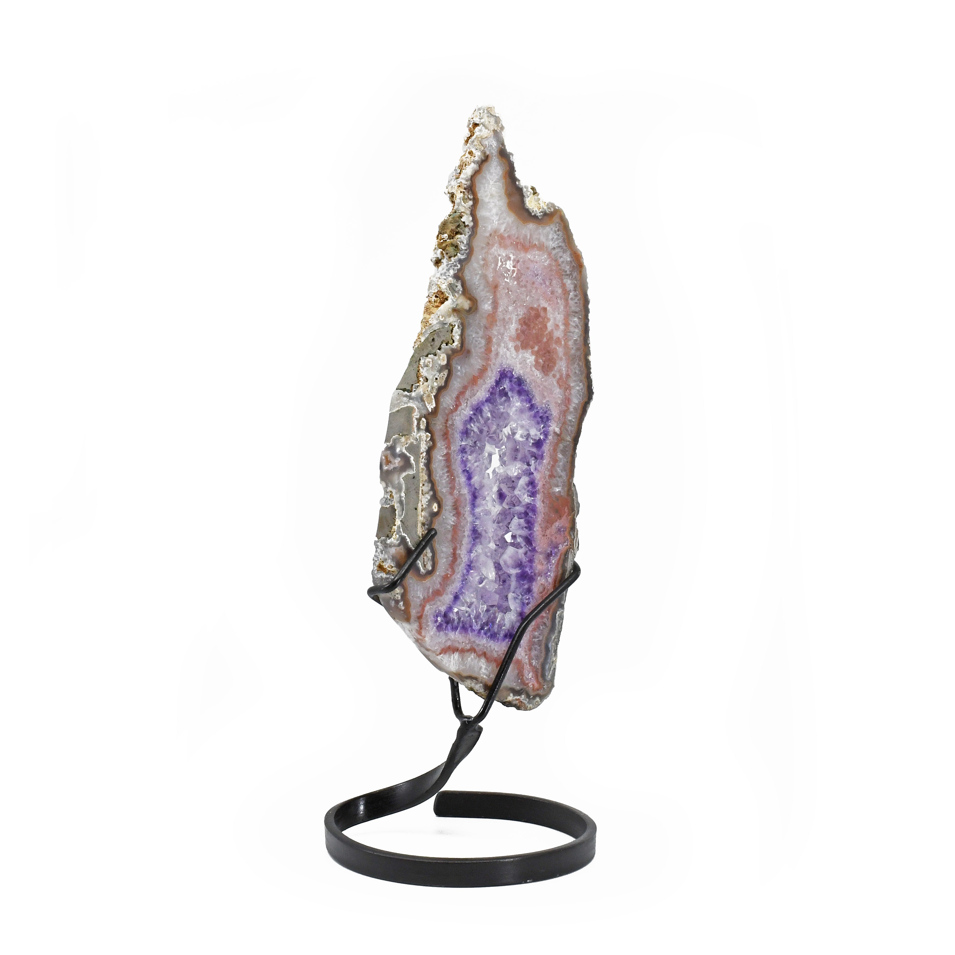 Amethyst 13.5 inch 2.24 lbs Partial Polished Crystal Slice on Custom Metal Stand - Uruguay - GGX-312 - Crystalarium